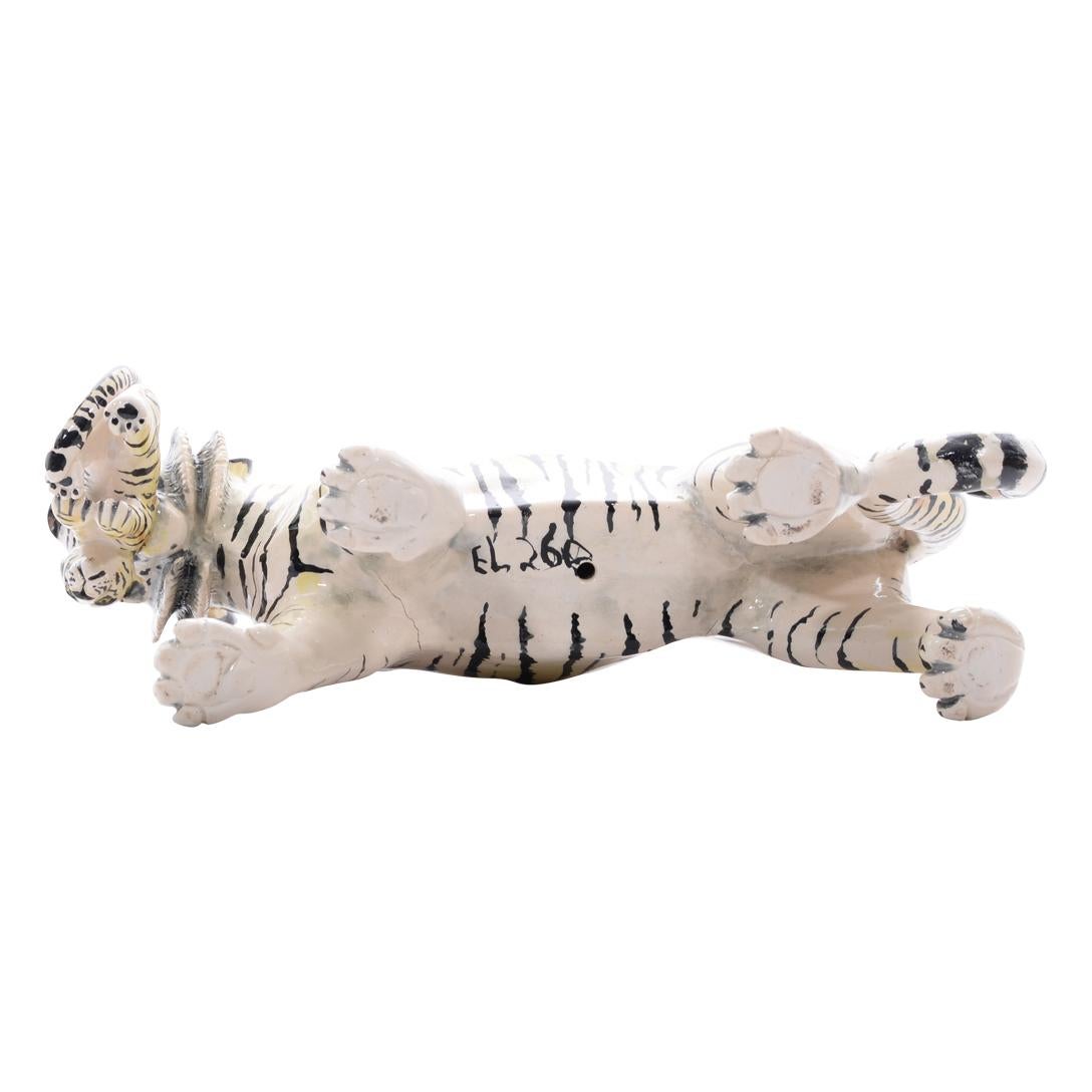 South African Ceramic  Tiger  With Cub Sculpture , Hand Made And Painted In South Africa For Sale