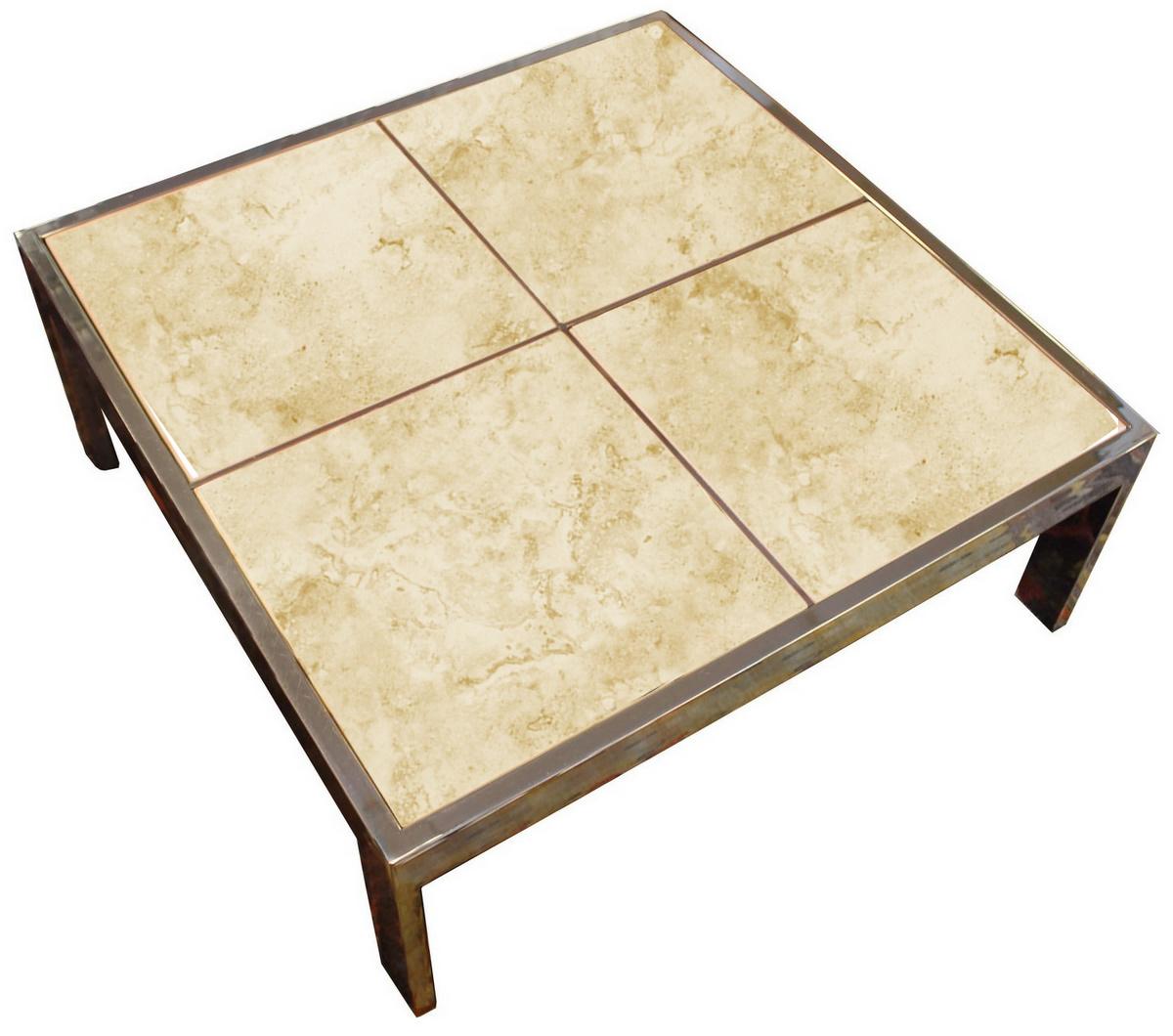 Mid-Century Modern Ceramic Tile and Chrome Cocktail Table by Pace For Sale