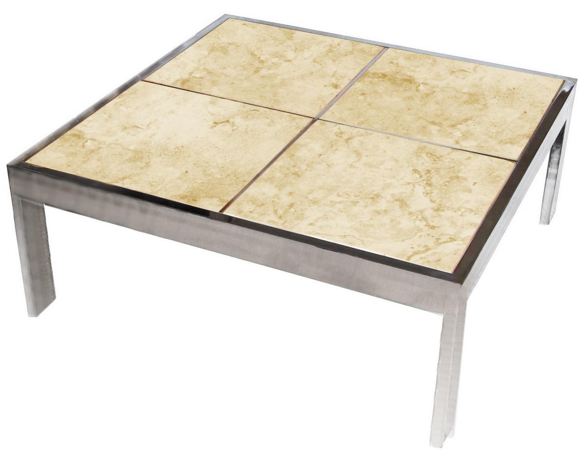 Plated Ceramic Tile and Chrome Cocktail Table by Pace For Sale