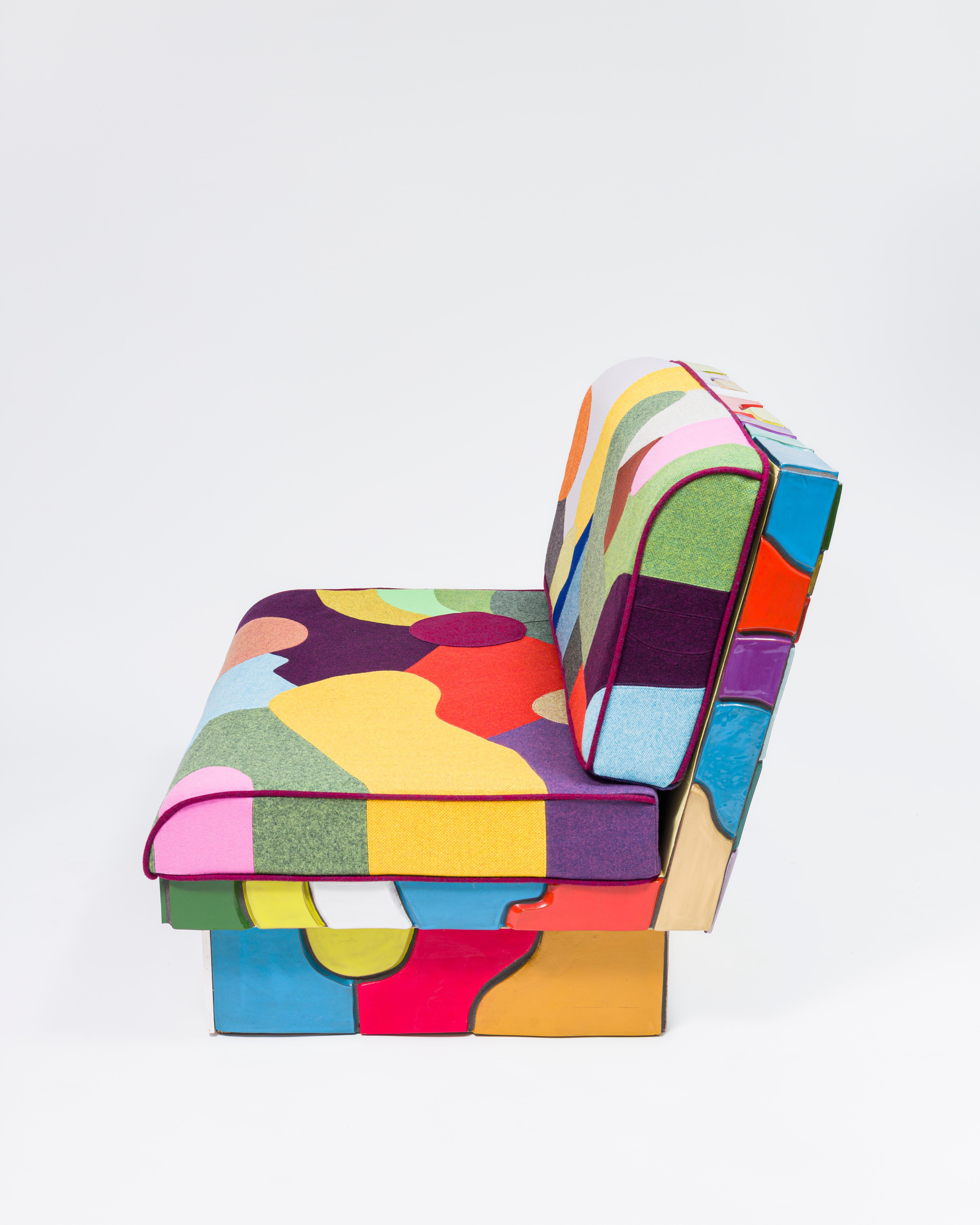 Ceramic Tile and Custom Patchwork Upholstery Lounge Chair by Sean Gerstley In New Condition In New York, NY