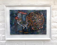 Ceramic Tile Artwork of a Cockeral, by John Reilly, Isle of Wight Pottery, 1970s