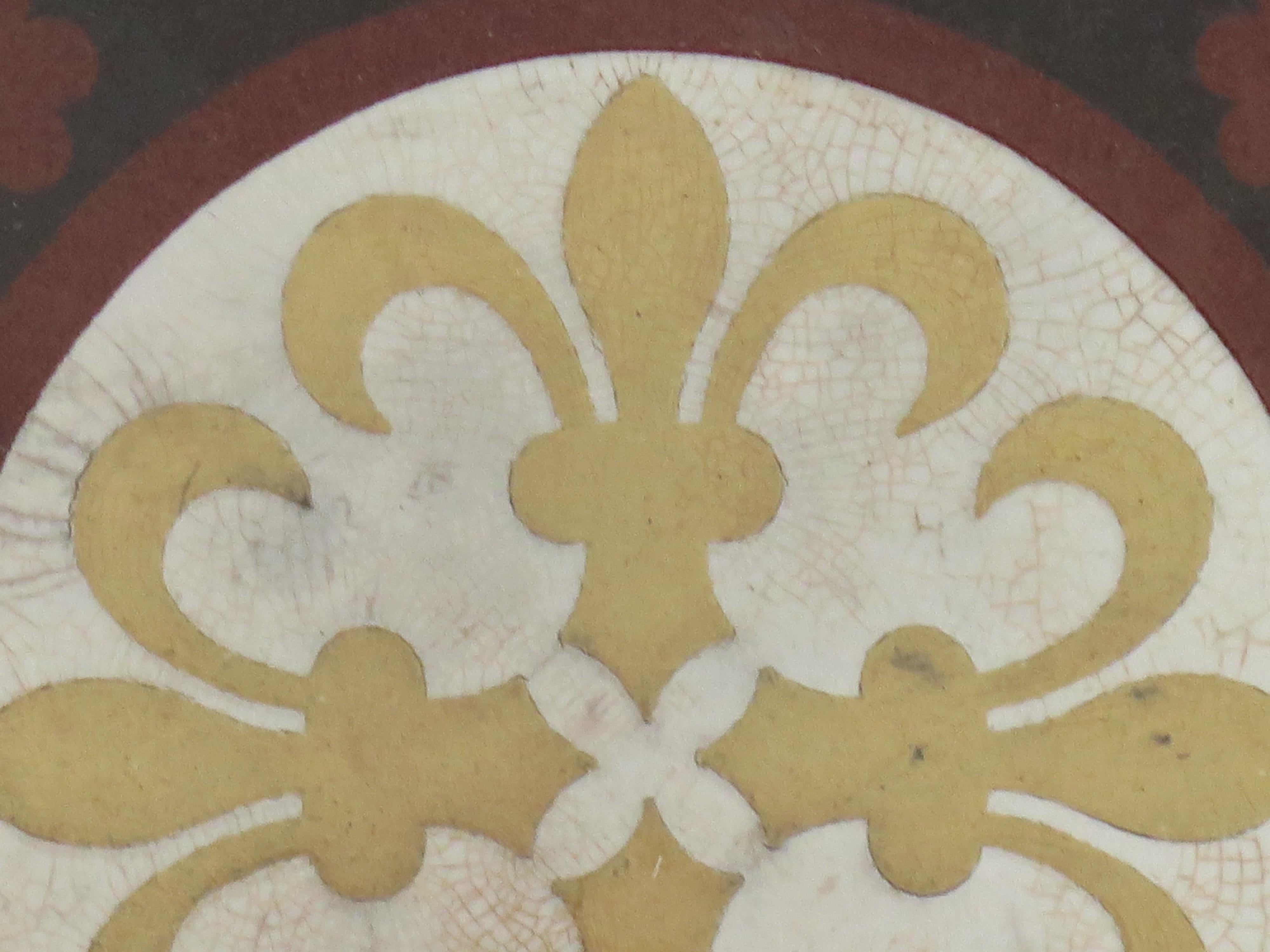 Ceramic Tile by William Godwin in Fleur-de-lis pattern, English 19th Century For Sale 2