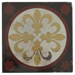 Antique Ceramic Tile by William Godwin in Fleur-de-lis pattern, English 19th Century