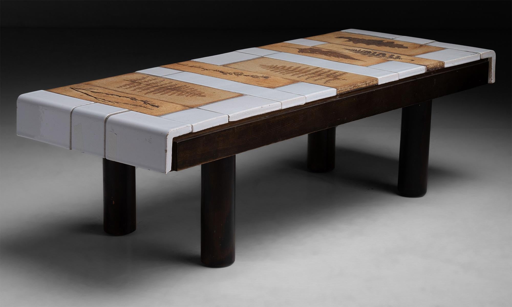 Carved Ceramic Tile Coffee Table by Roger Capron, France, circa 1970