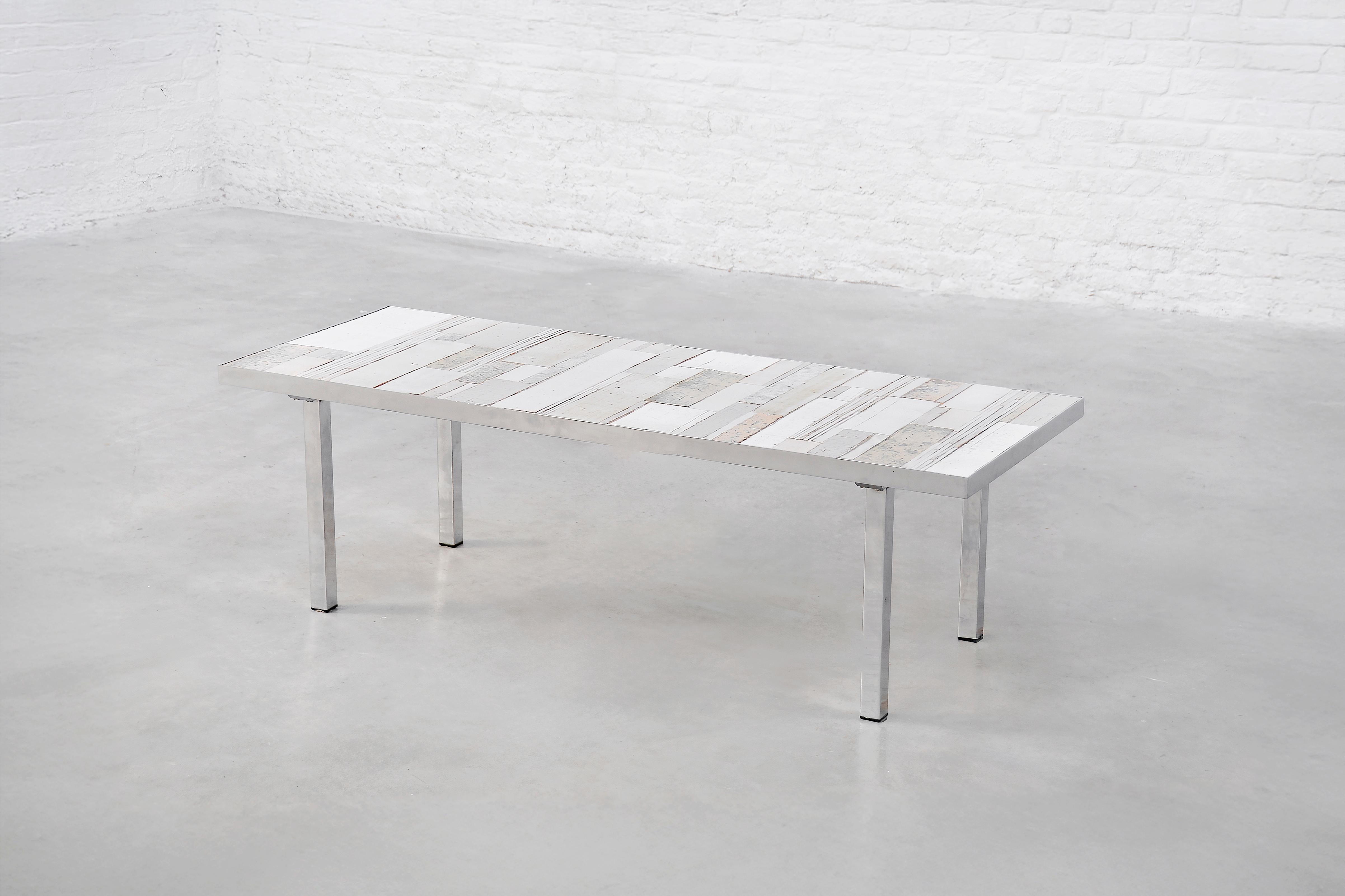 Belgian Ceramic Tile Coffee Table by Rogier Vandeweghe for Amphora, Belgium, 1960's