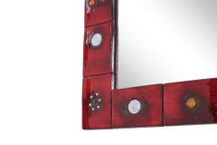 Specchio in ceramica di Oswald Tieberghien con smalto rosso 1960 Belgio