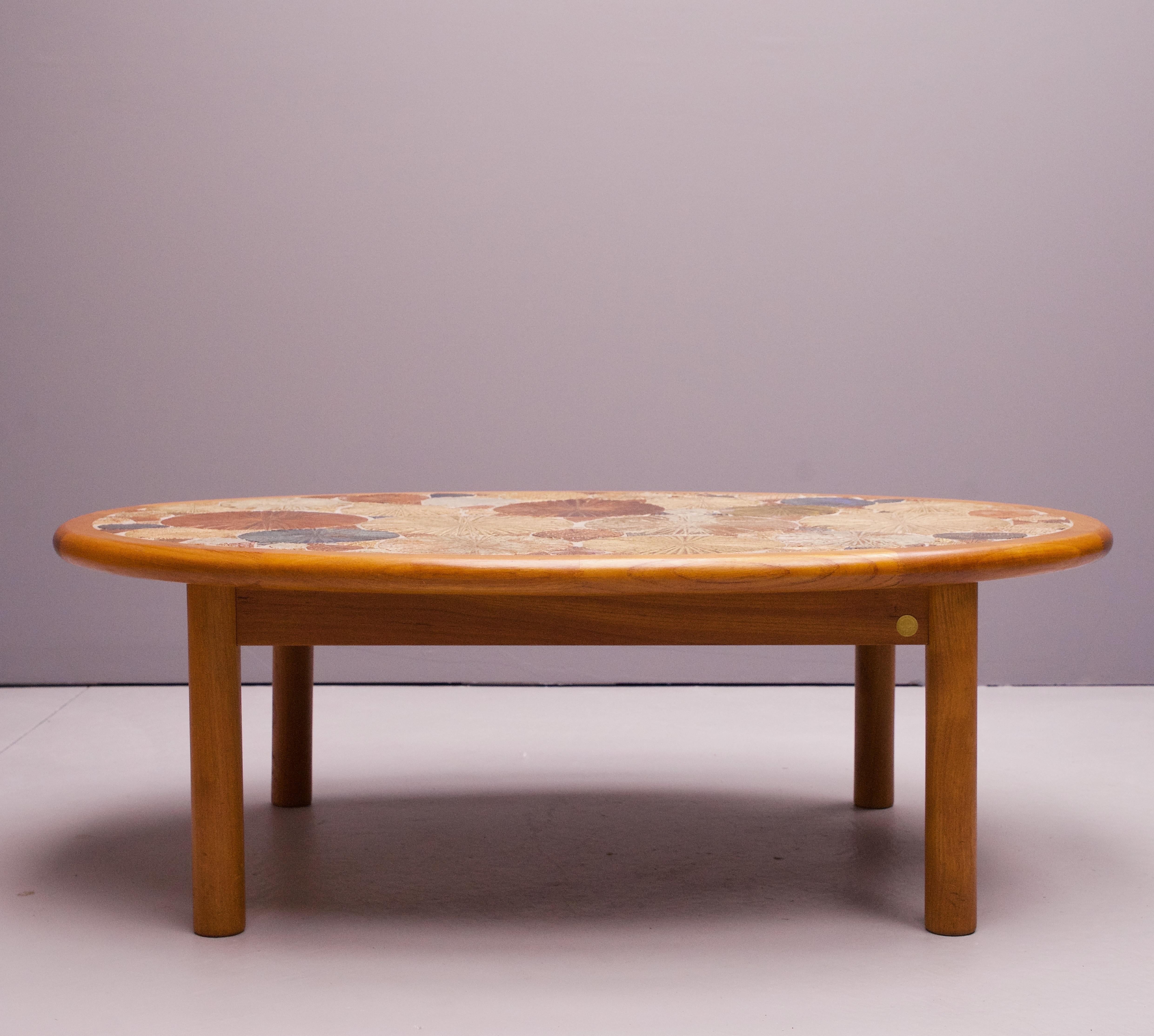 Scandinavian Modern Ceramic Tile Teak Table Vintage Scandinavian Tue Poulsen Haslev Møbelsnedkeri For Sale
