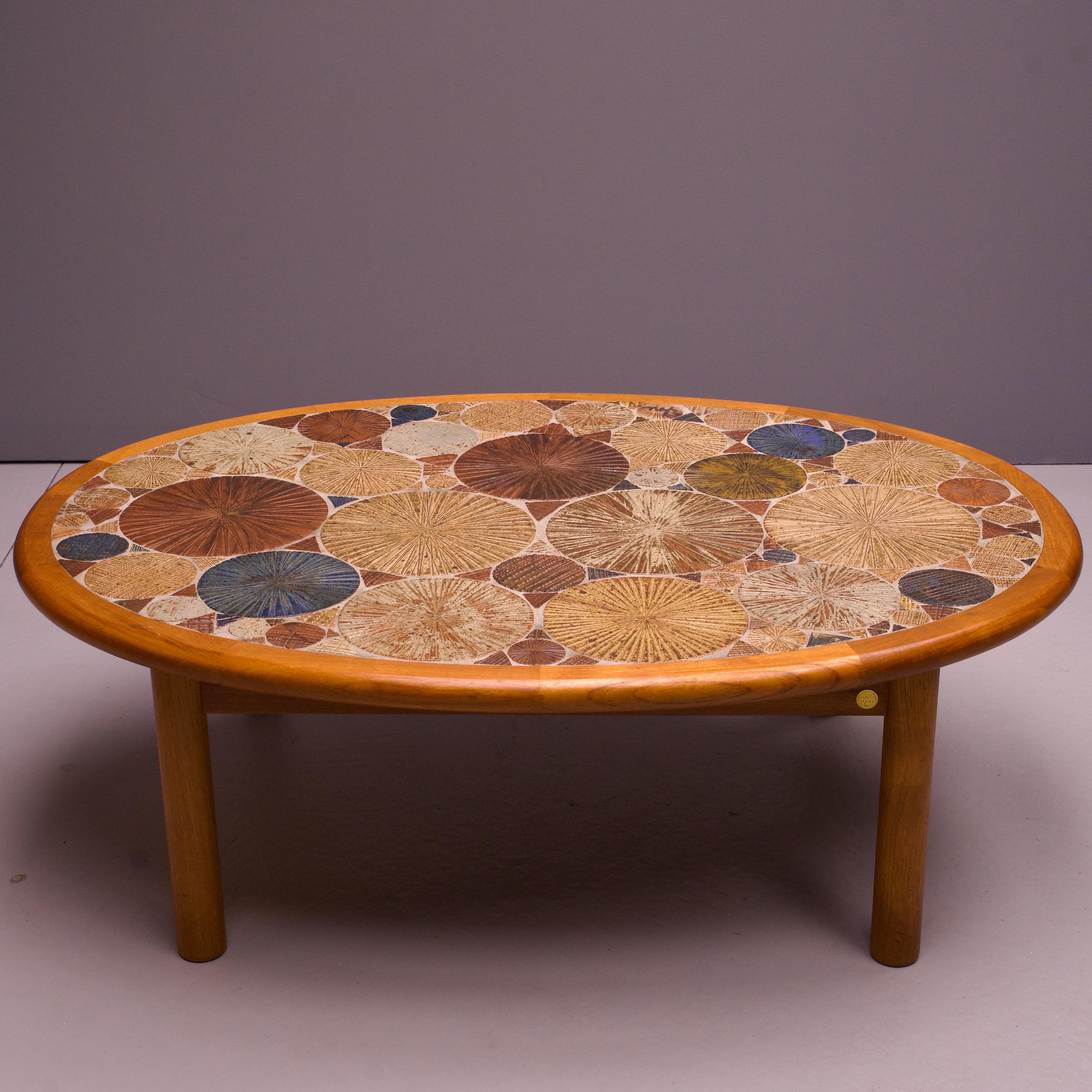 Glazed Ceramic Tile Teak Table Vintage Scandinavian Tue Poulsen Haslev Møbelsnedkeri For Sale
