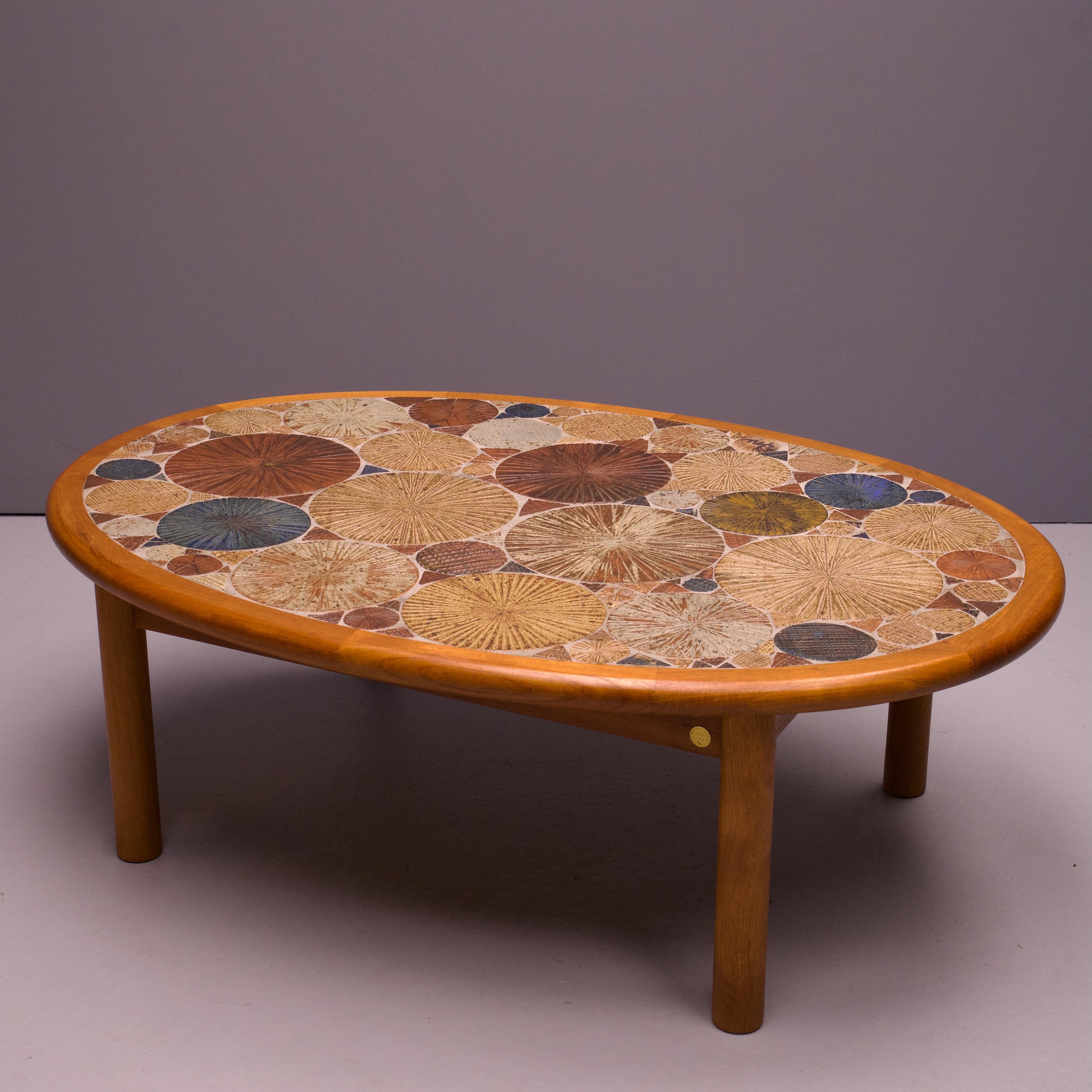 Ceramic Tile Teak Table Vintage Scandinavian Tue Poulsen Haslev Møbelsnedkeri In Good Condition For Sale In Hyattsville, MD