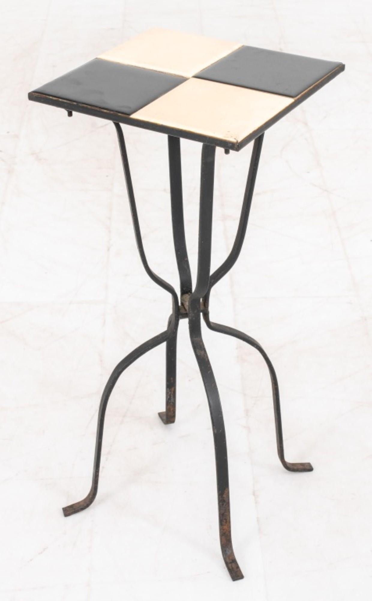 20th Century Ceramic Tile Top Iron Side Tables, 2 For Sale