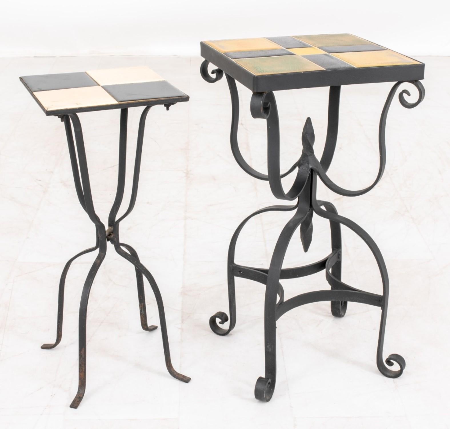 Ceramic Tile Top Iron Side Tables, 2 For Sale 2