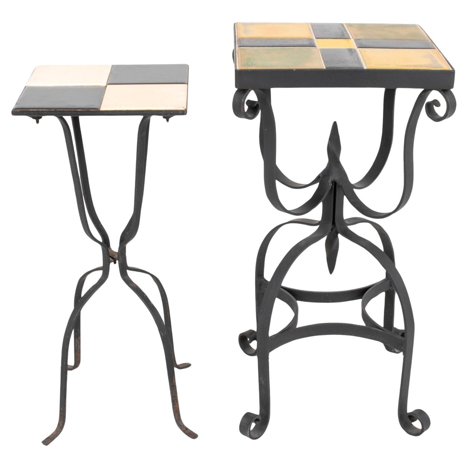 Ceramic Tile Top Iron Side Tables, 2 For Sale