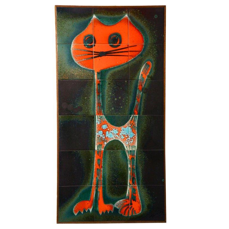 Ceramic Tile Wall Decoration of a Cat