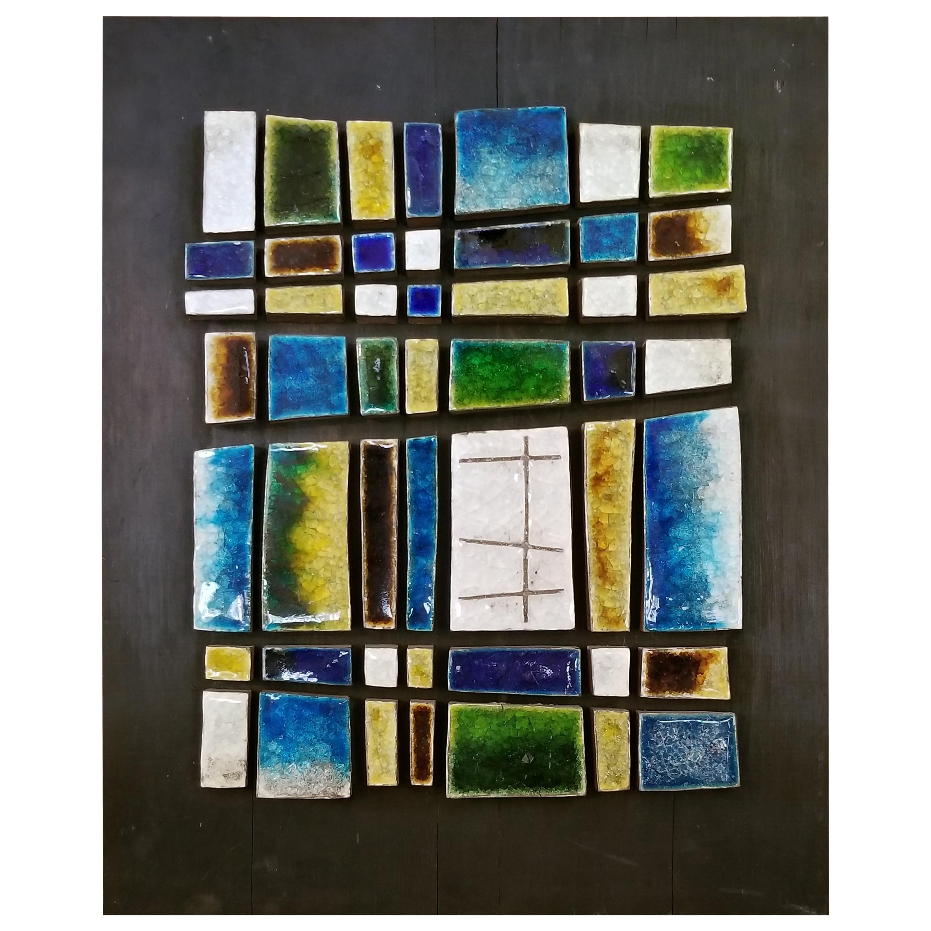 Ceramic Tile Wall Sculpture by Jane Dart For Sale