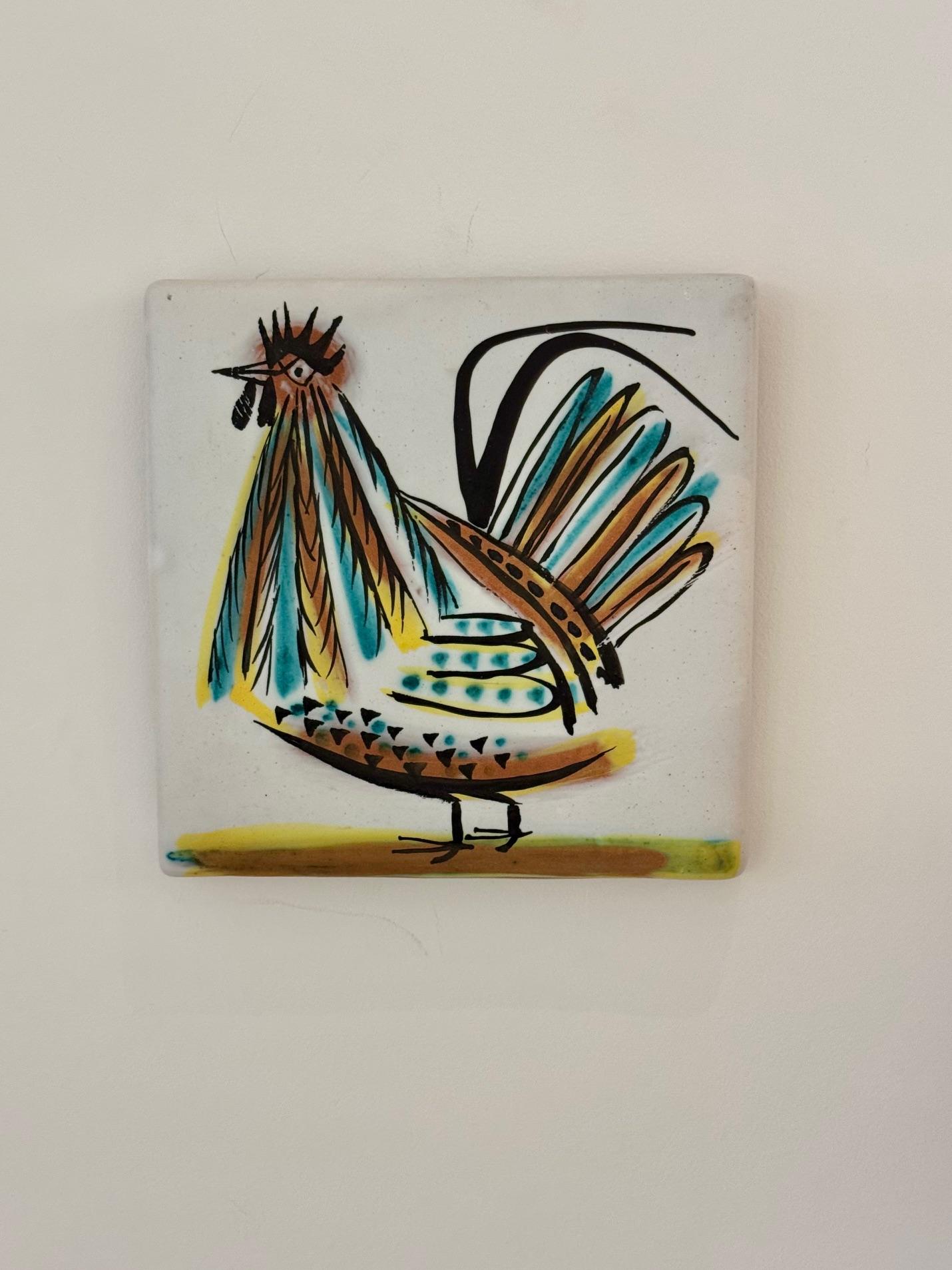 Piastrella in ceramica con uccello firmata da Roger Capron, Vallauris Francia 1956 in vendita 2
