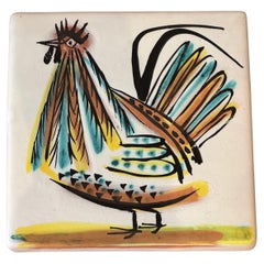 Ceramic Tile with bird Signed by Roger Capron, Vallauris France 1956