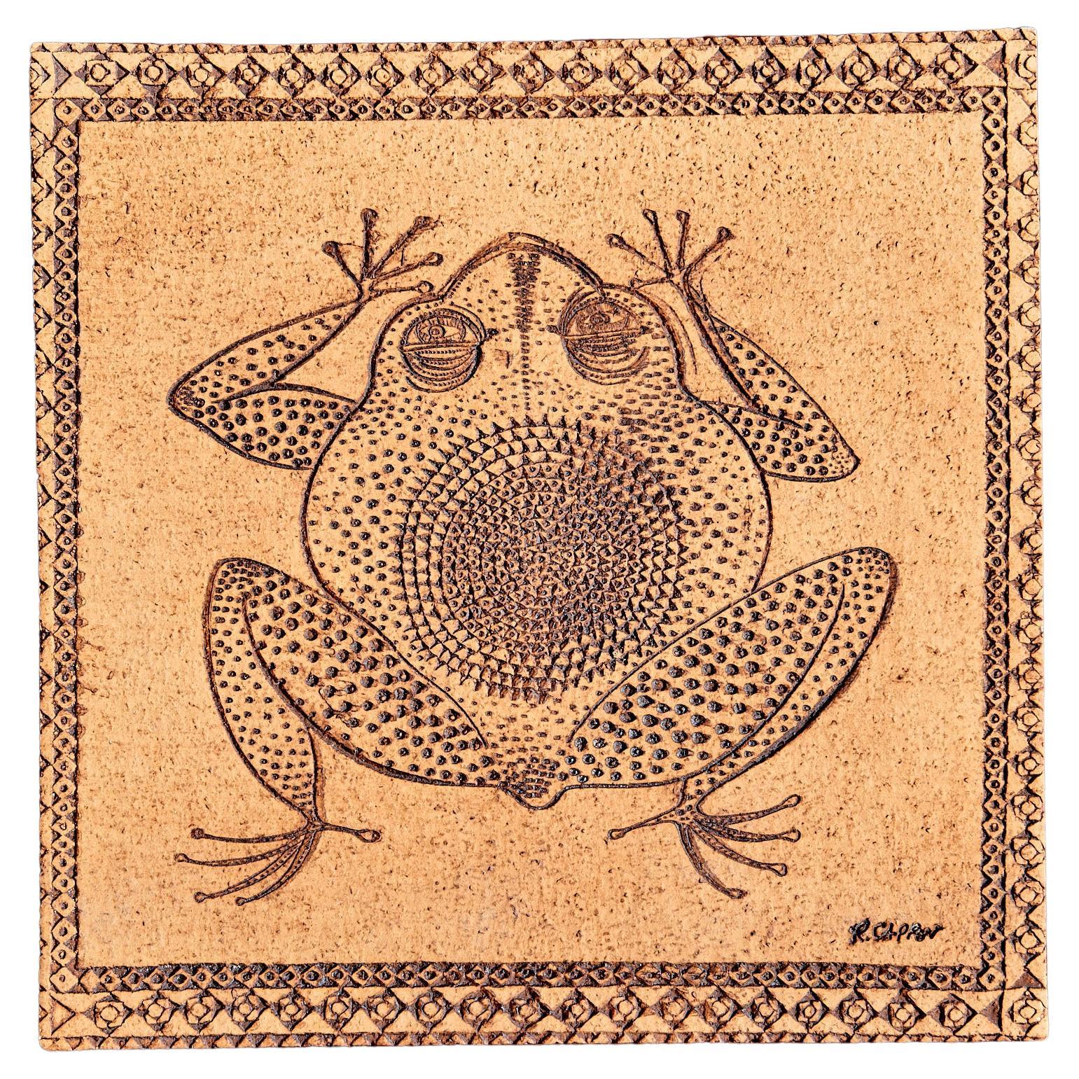 Ceramic Tile with Frog Motive by Roger Capron France, 1970s