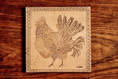 Ceramic Tile with Rooster Motive by Roger Capron France, 1970s