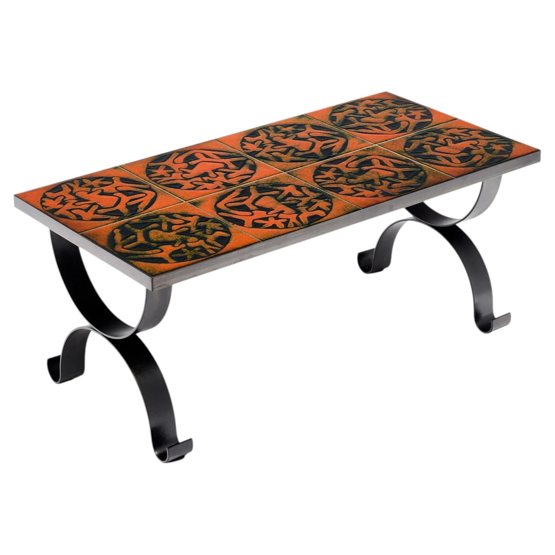 Ceramic Tiled French Coffee Table from Vallauris, Circa 1970