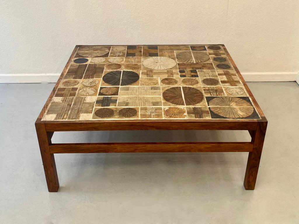 Mesa de centro cuadrada de cerámica y palisandro de Tue Poulsen y Erik Wørst Años 60 en venta 3
