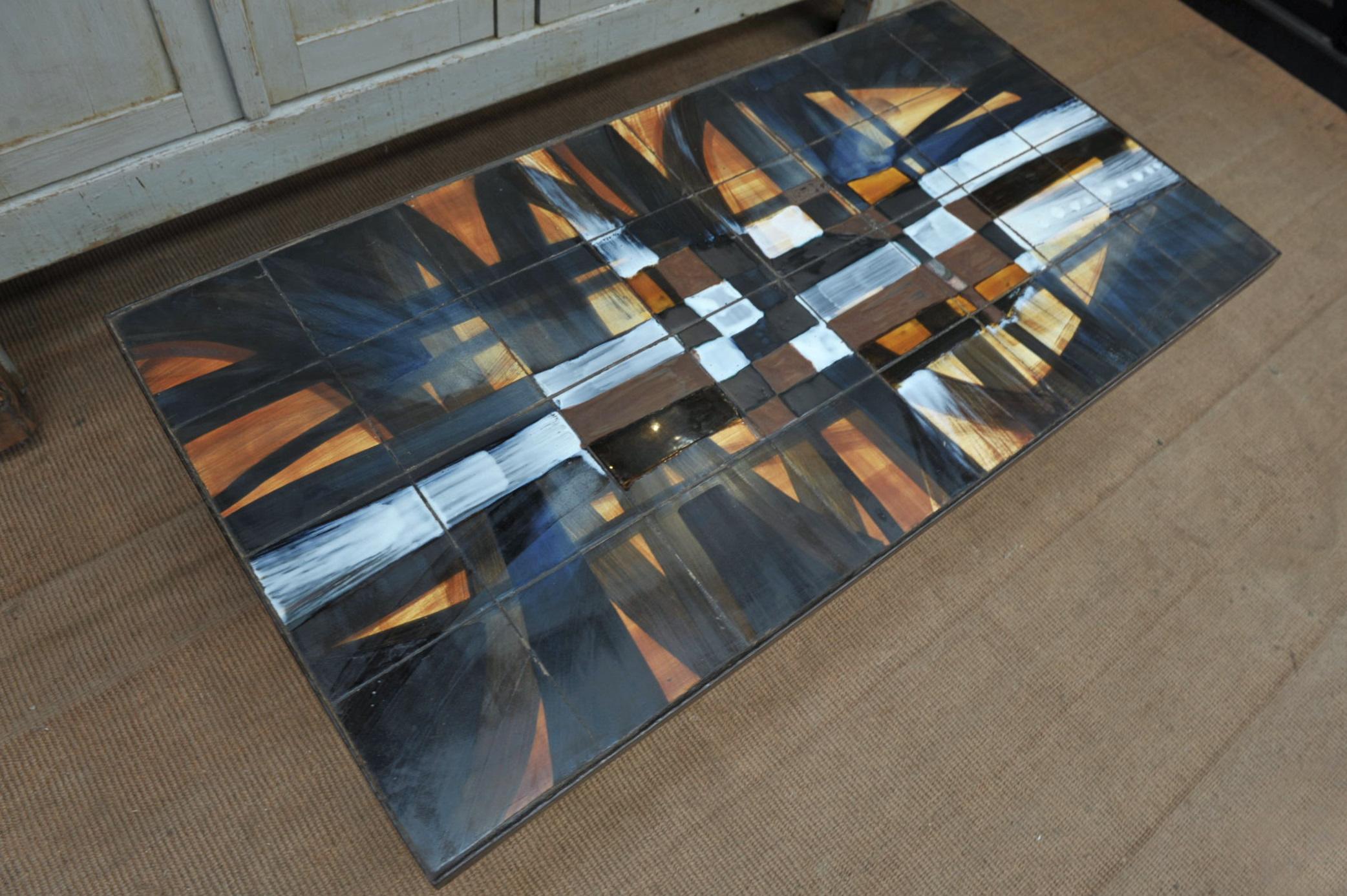 Ceramic Tiles Top Coffee Table by Pelletier, 1966 In Good Condition For Sale In Roubaix, FR