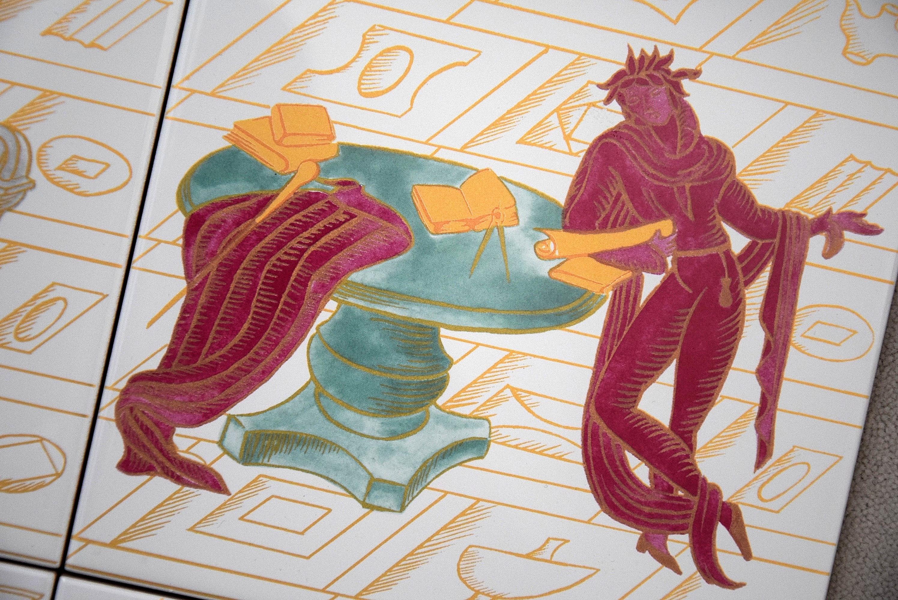 Art Nouveau Ceramic Tiles with La Conversazione Classica Designed by Gio Ponti