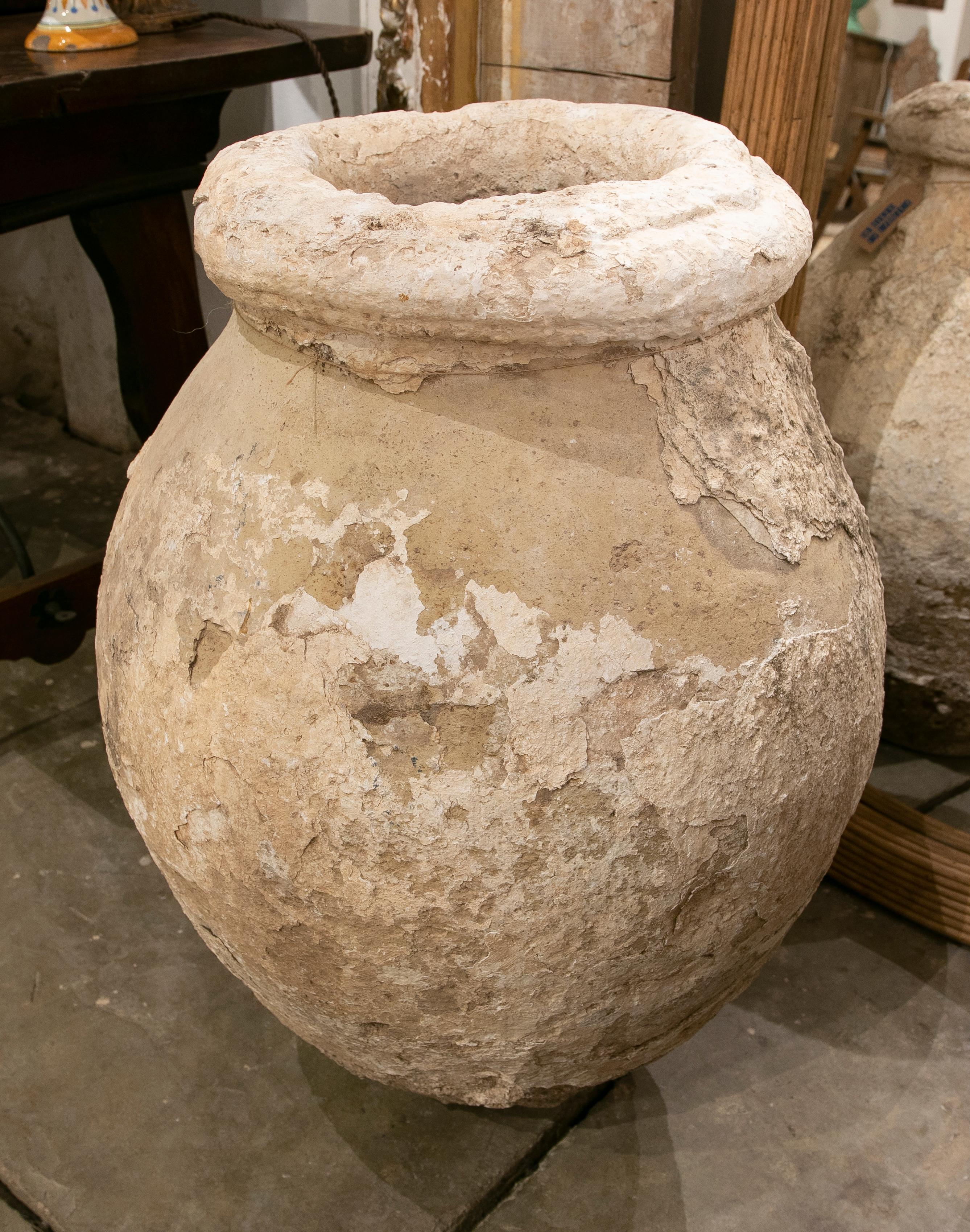Spanish Ceramic Tinaja Covered with Various Layers of Lime