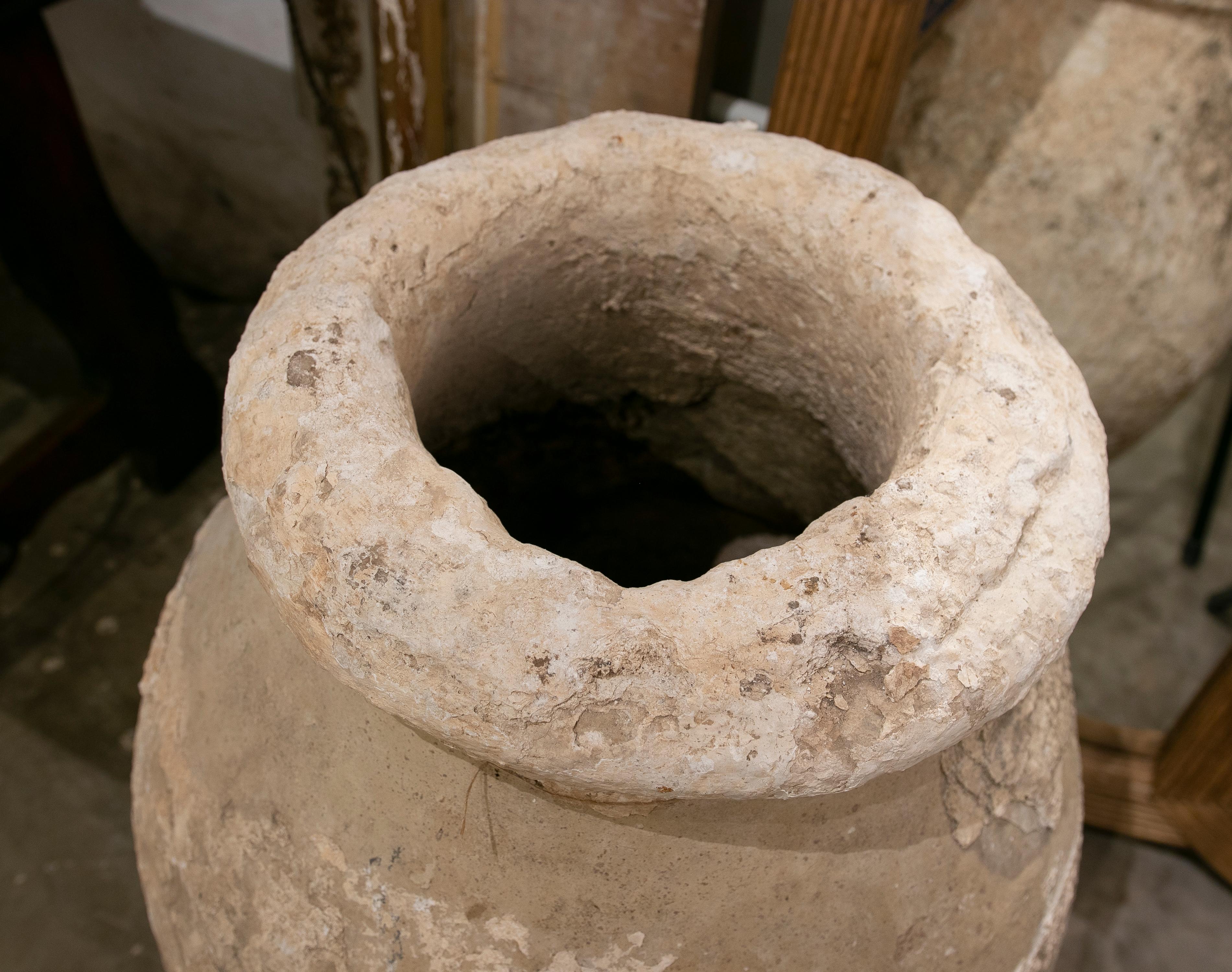19th Century Ceramic Tinaja Covered with Various Layers of Lime