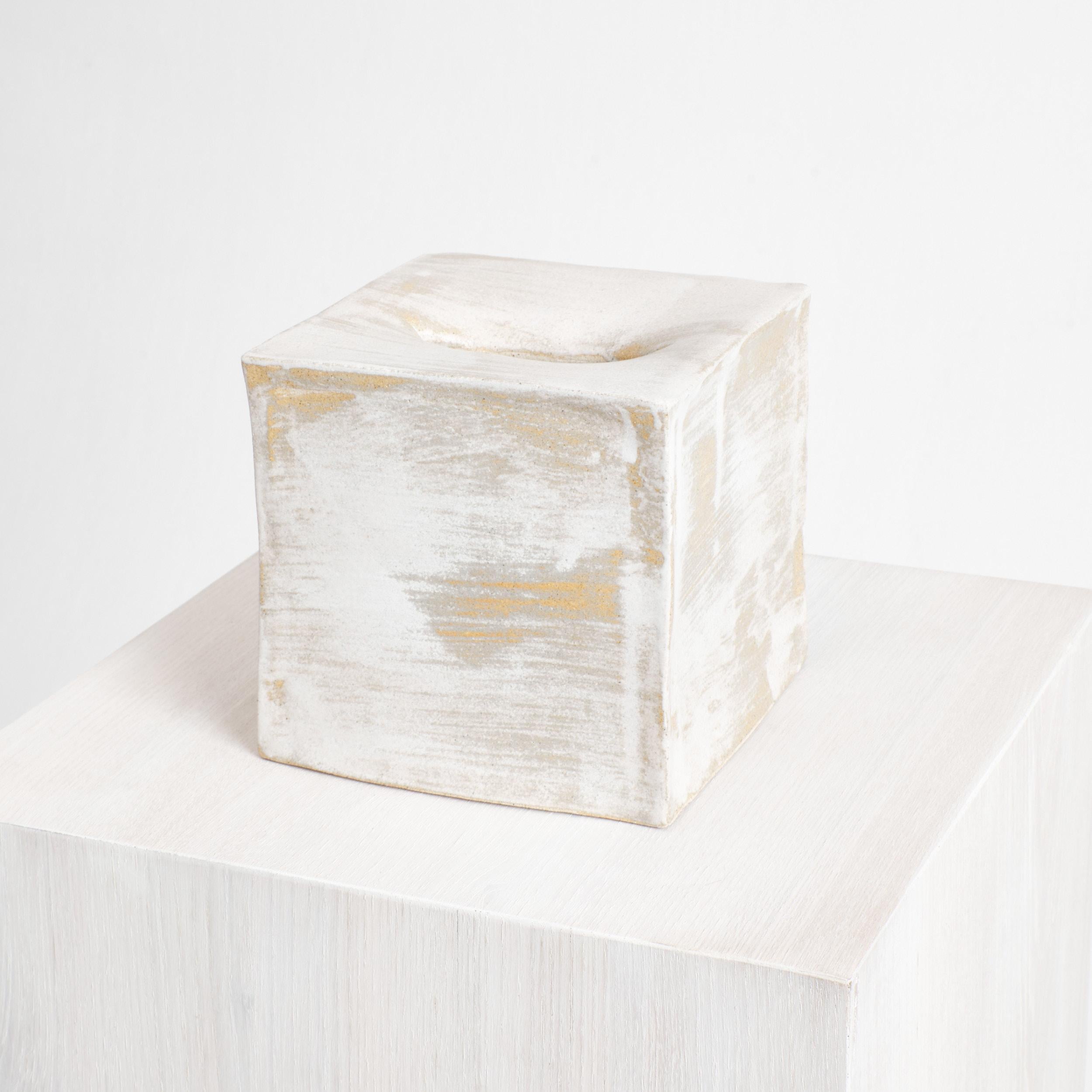 Hand-Crafted Ceramic Tissue Box square in White For Sale