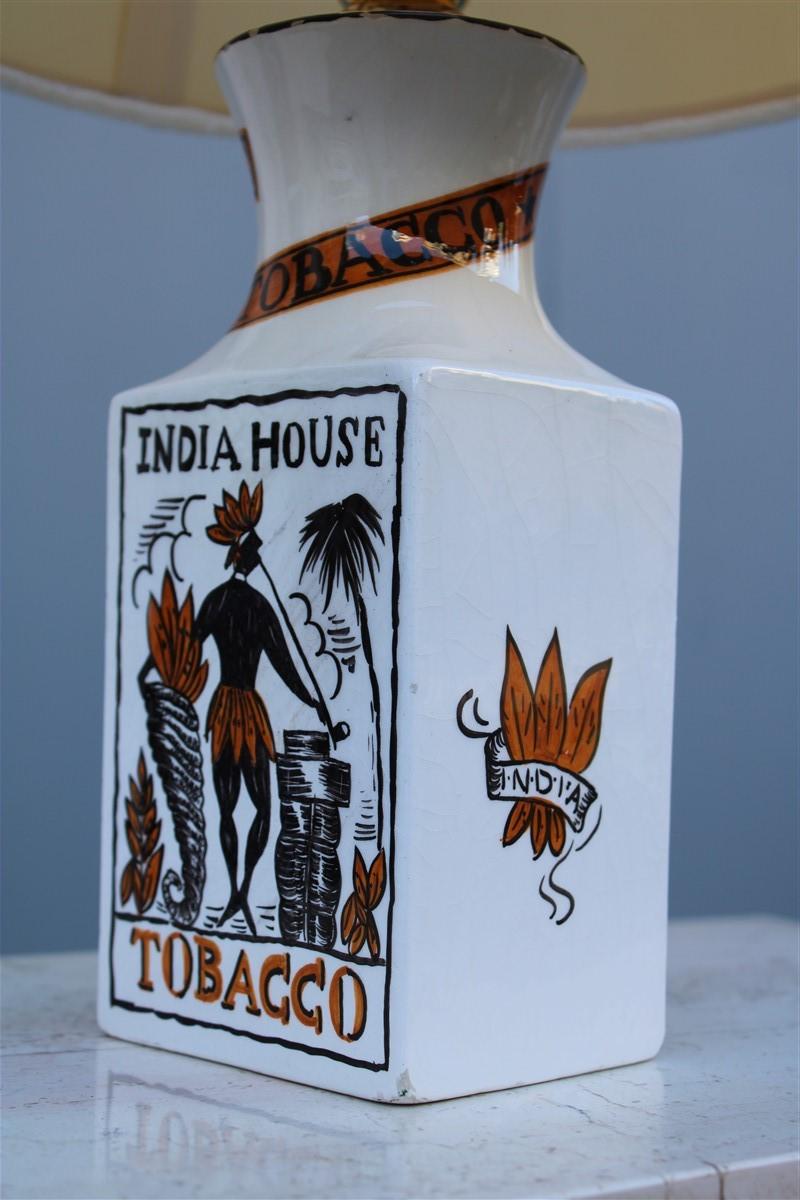 European Ceramic Tobacco India House Table Lamp Italian Design Etruria 1950s Midcentury For Sale