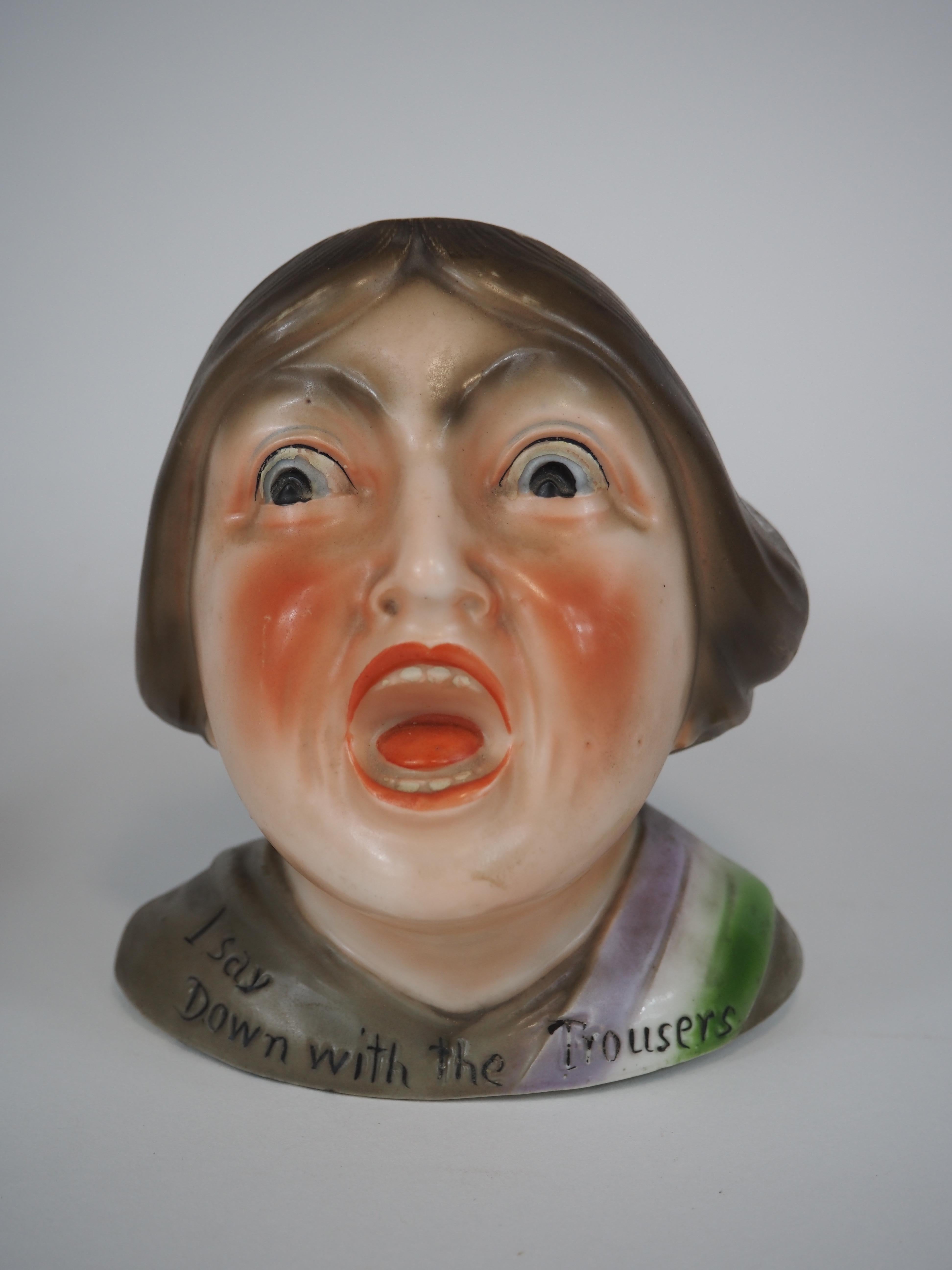 Pot à tabac/humidificateur en céramique en forme de suffragette criant, vers 1910 en vente 4