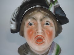 Ceramic tobacco jar/humidor in the form of a shouting suffragette, ca. 1910