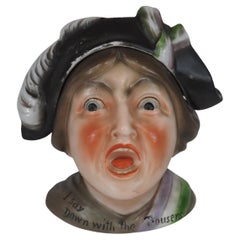 Ceramic tobacco jar/humidor in the form of a shouting suffragette, ca. 1910
