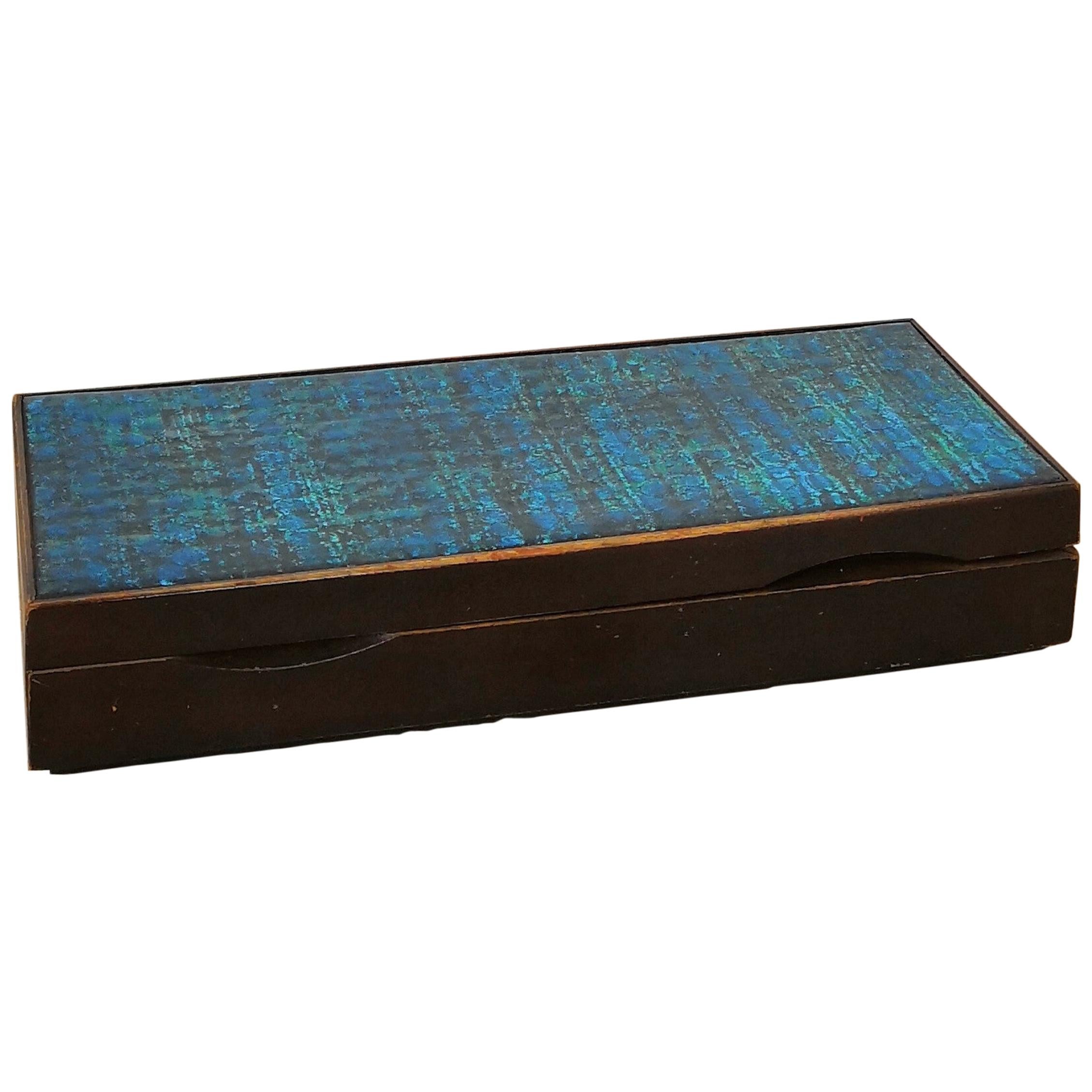 Ceramic Top Box in Darkened Wood, in the Style of Line Vautrin