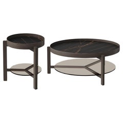 Conjunto de Mesa Auxiliar y de Centro con Tapa de Cerámica y Estructura de Madera