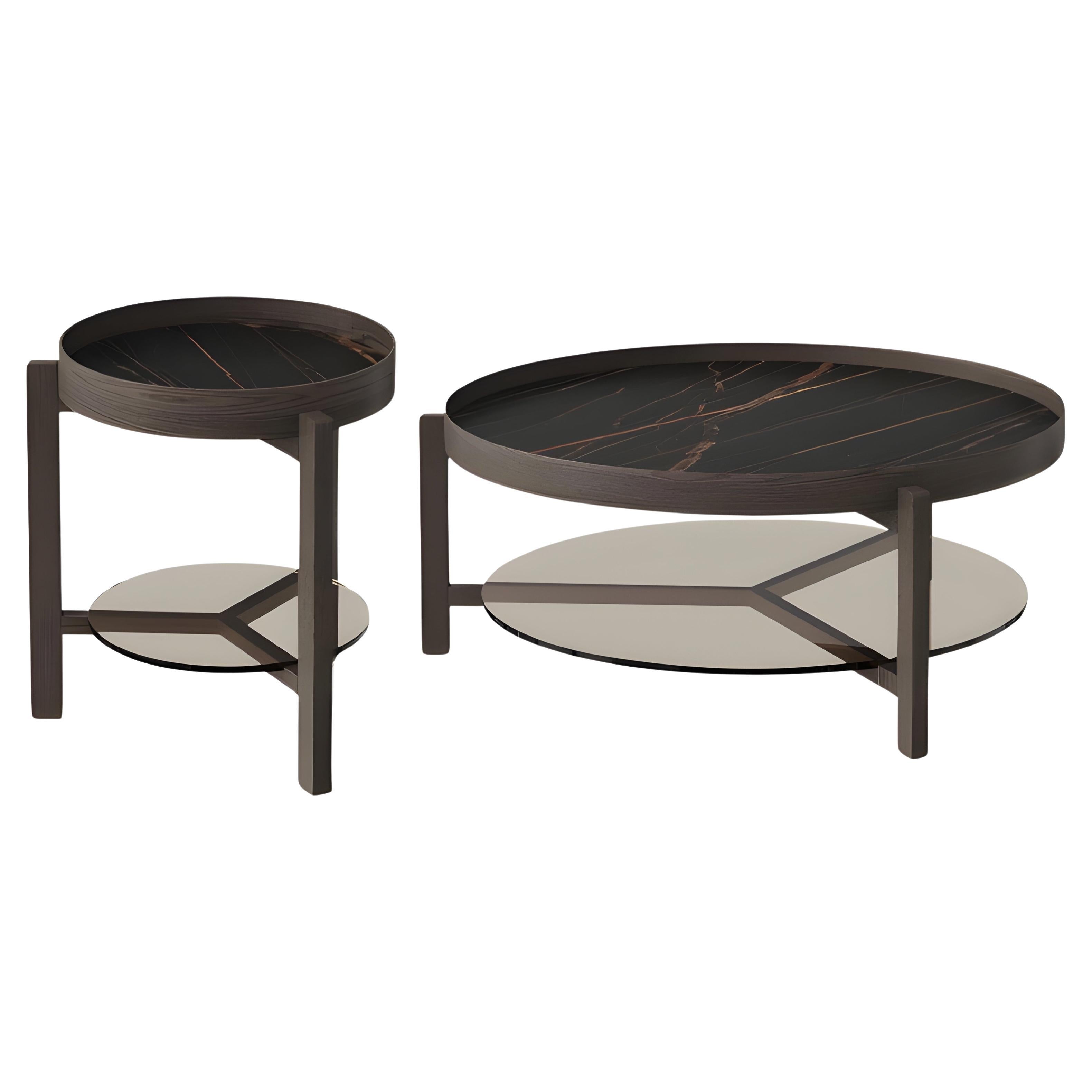 Ensemble de tables basses et tables d
appoint en céramique avec structure en bois en vente