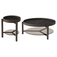 Ensemble de tables basses et tables d'appoint en céramique avec structure en bois