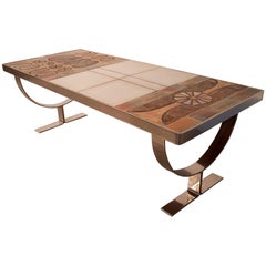 Ceramic-Top Midcentury Coffee Table with Chrome Legs, France, 1970s