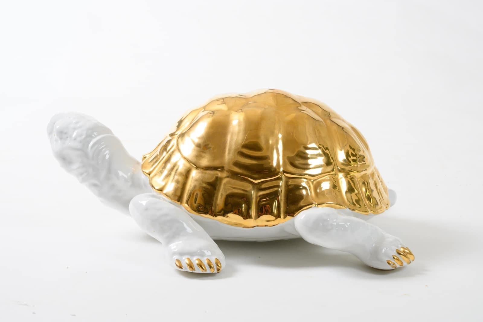 Late 20th Century Ceramic Tortoise with Gold Detailing by Ronzan