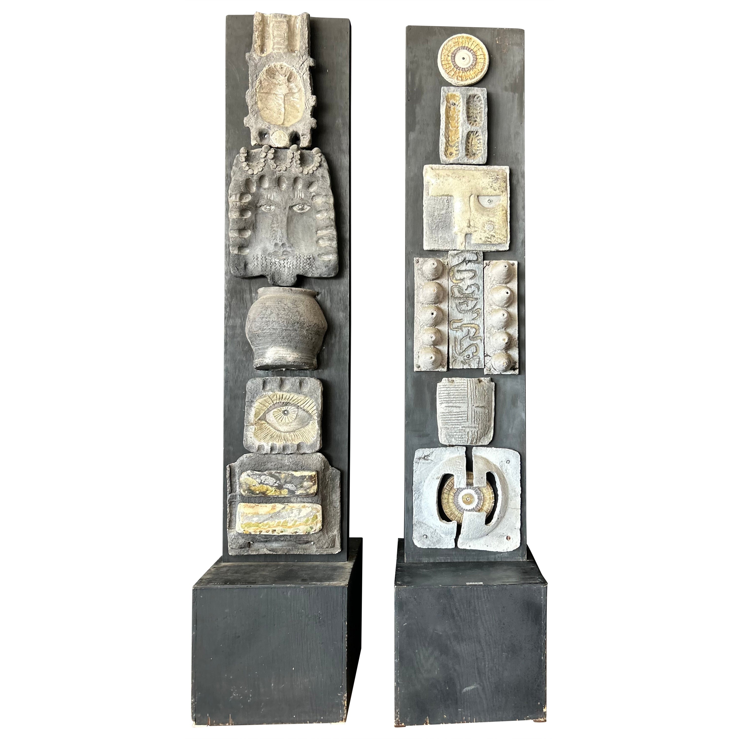 Totem en céramique de Sandra Brown North sur bois, années 1950
