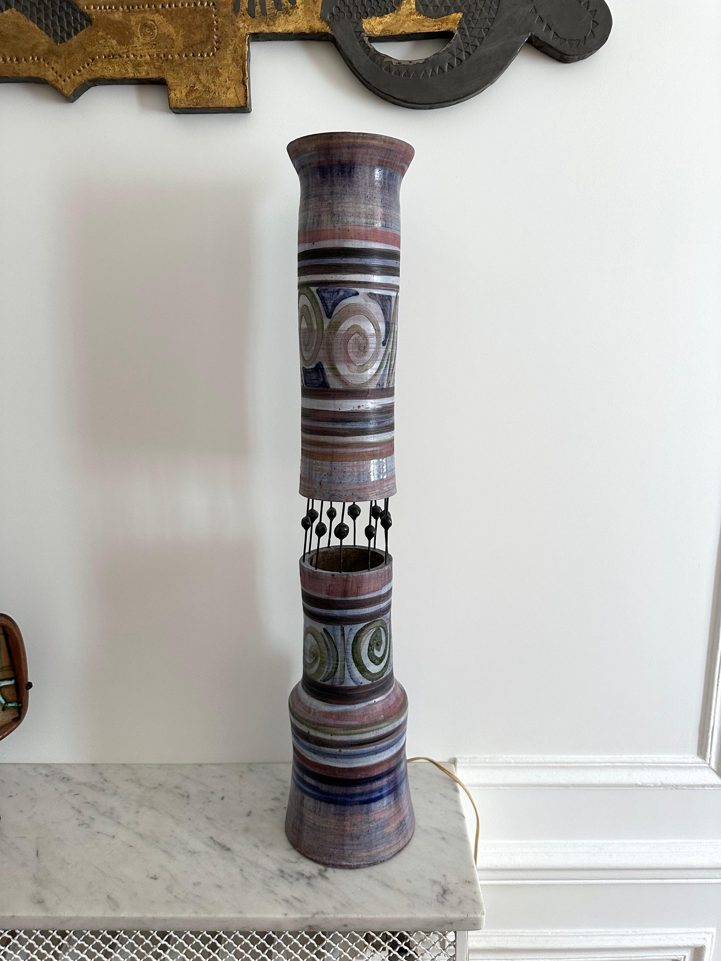 Mid-Century Modern Ceramic Totem Lamp by Georges Pelletier for Accolay. France, 1960s For Sale