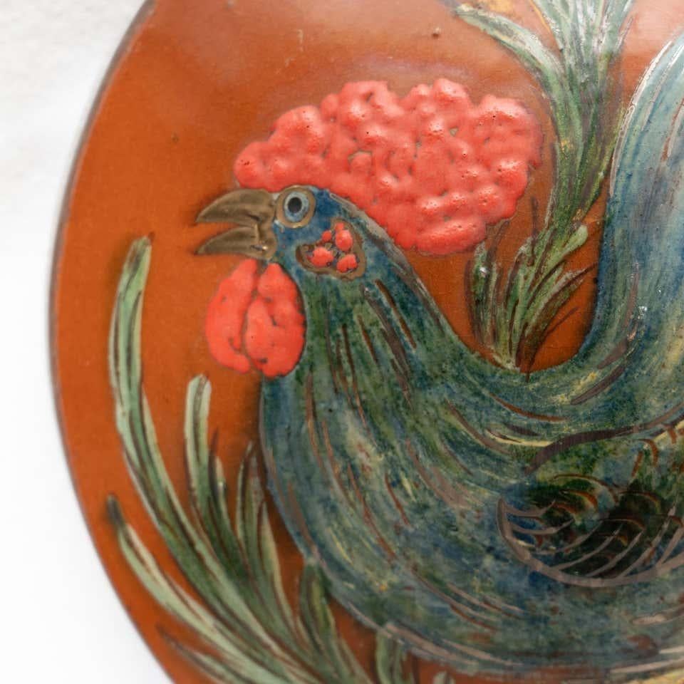 Ceramic hand painted plate artwork by Catalan artist Diaz COSTA, circa 1960.    In original condition, with minor wear consistent of age and use, preserving a beautiful patina.    Signed.