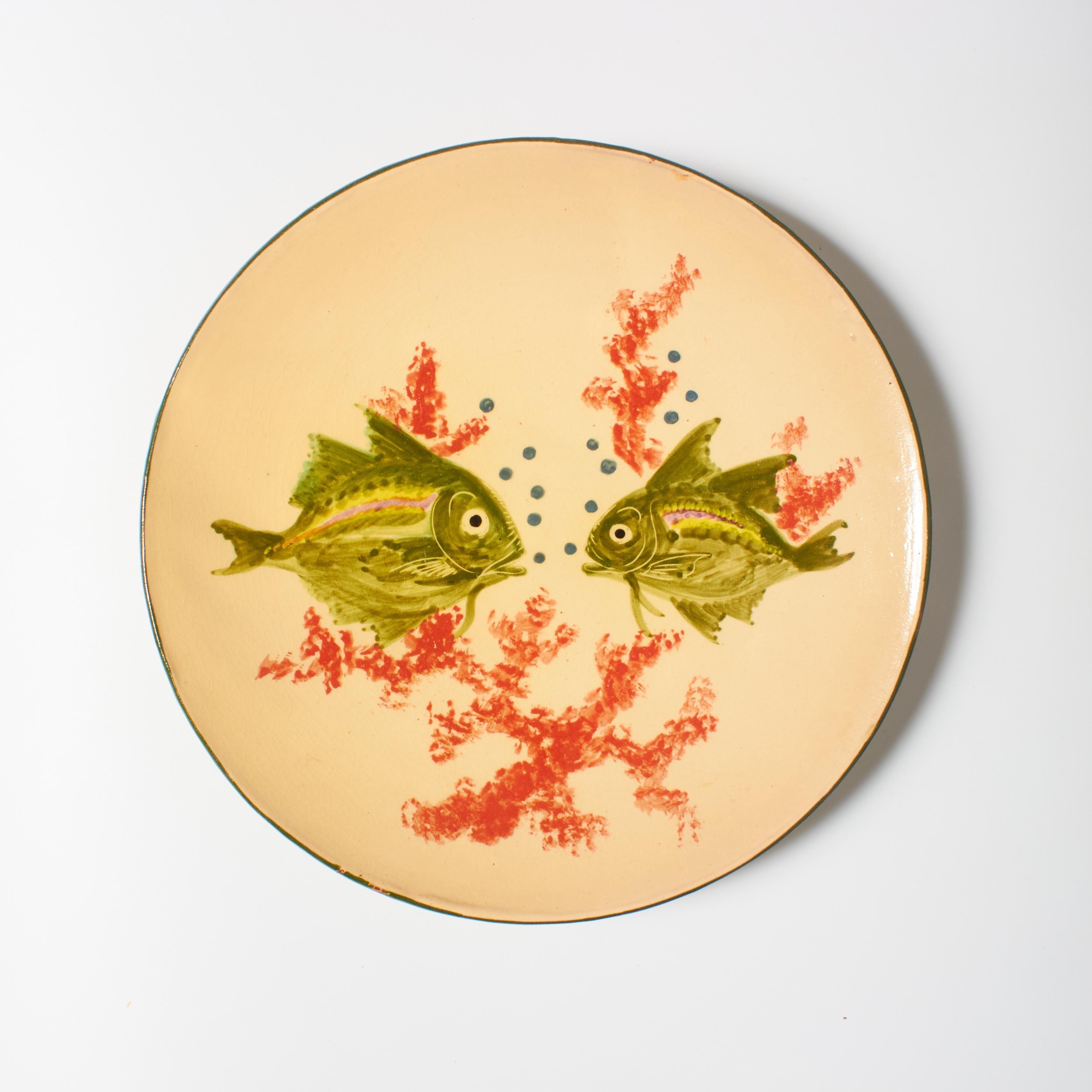 Immerse yourself in the artistic legacy of Catalan artist Diaz Costa with our vintage hand-painted ceramic plate artwork, circa 1960. This exquisite piece captures the essence of mid-century design, showcasing Diaz Costa's craftsmanship and unique