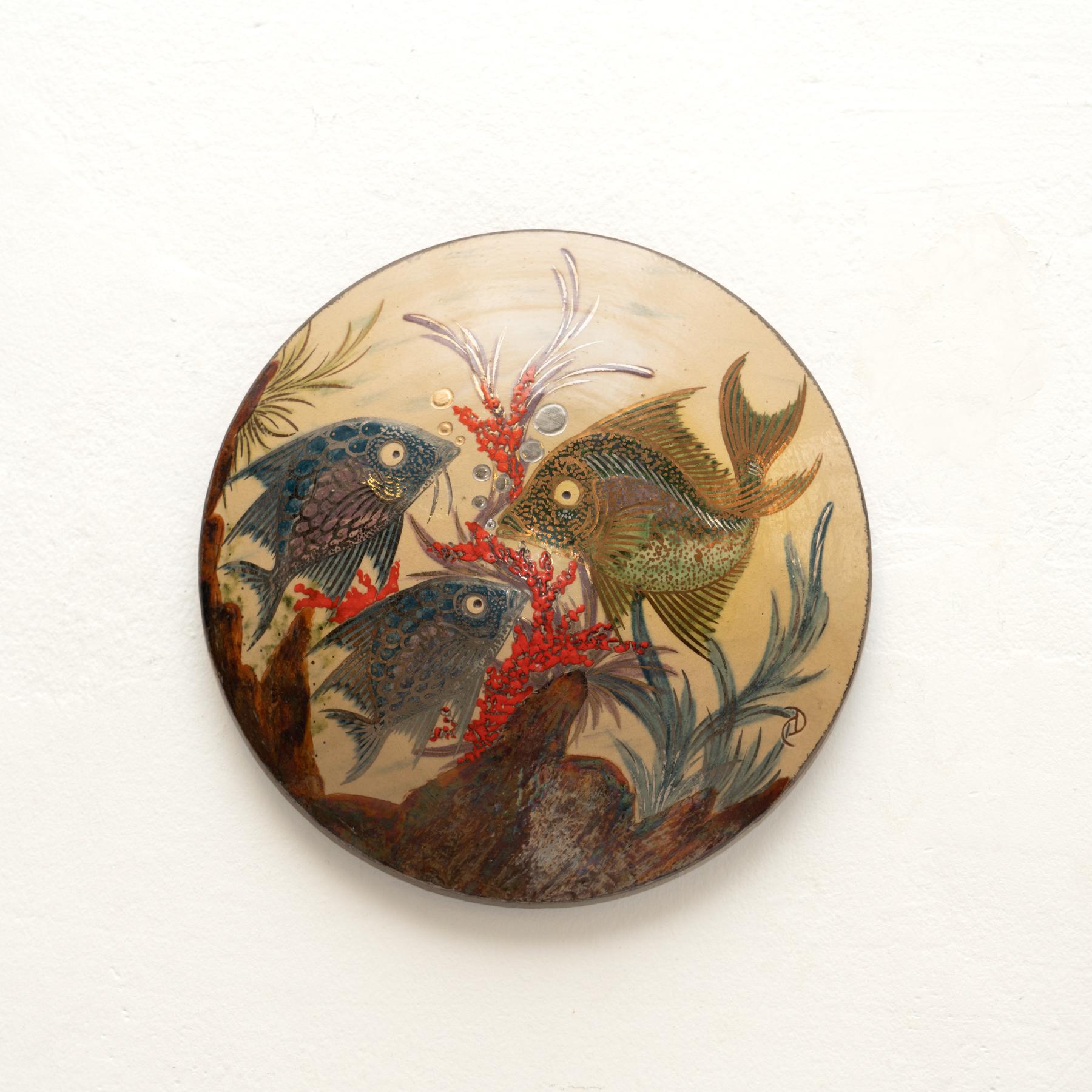Mid-Century Modern Ceramic Traditional Hand Painted Plate by Catalan Artist Diaz COSTA, circa 1960