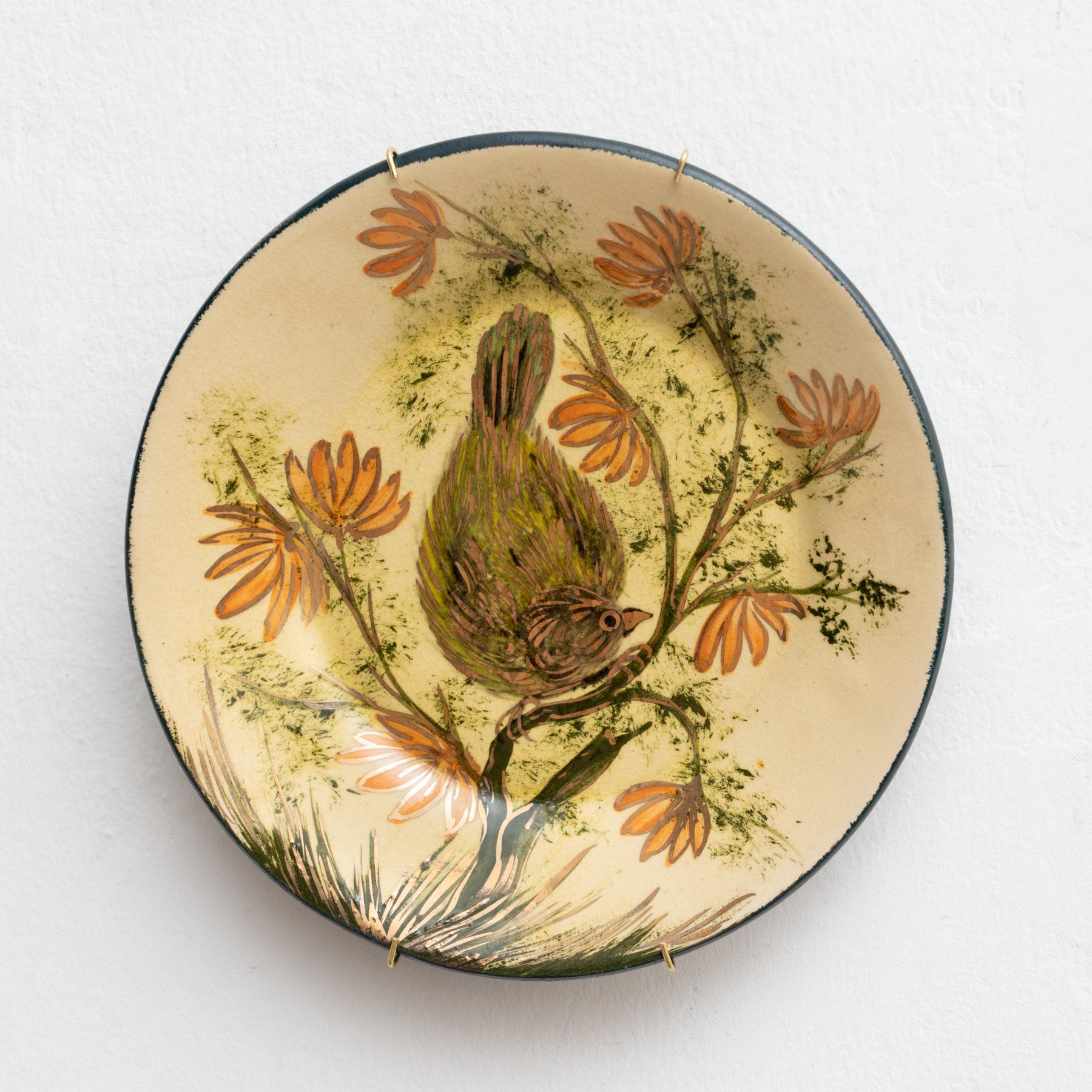 Mid-Century moderno Piatto tradizionale in ceramica dipinto a mano dall'artista catalano Diaz COSTA, circa 1960 in vendita