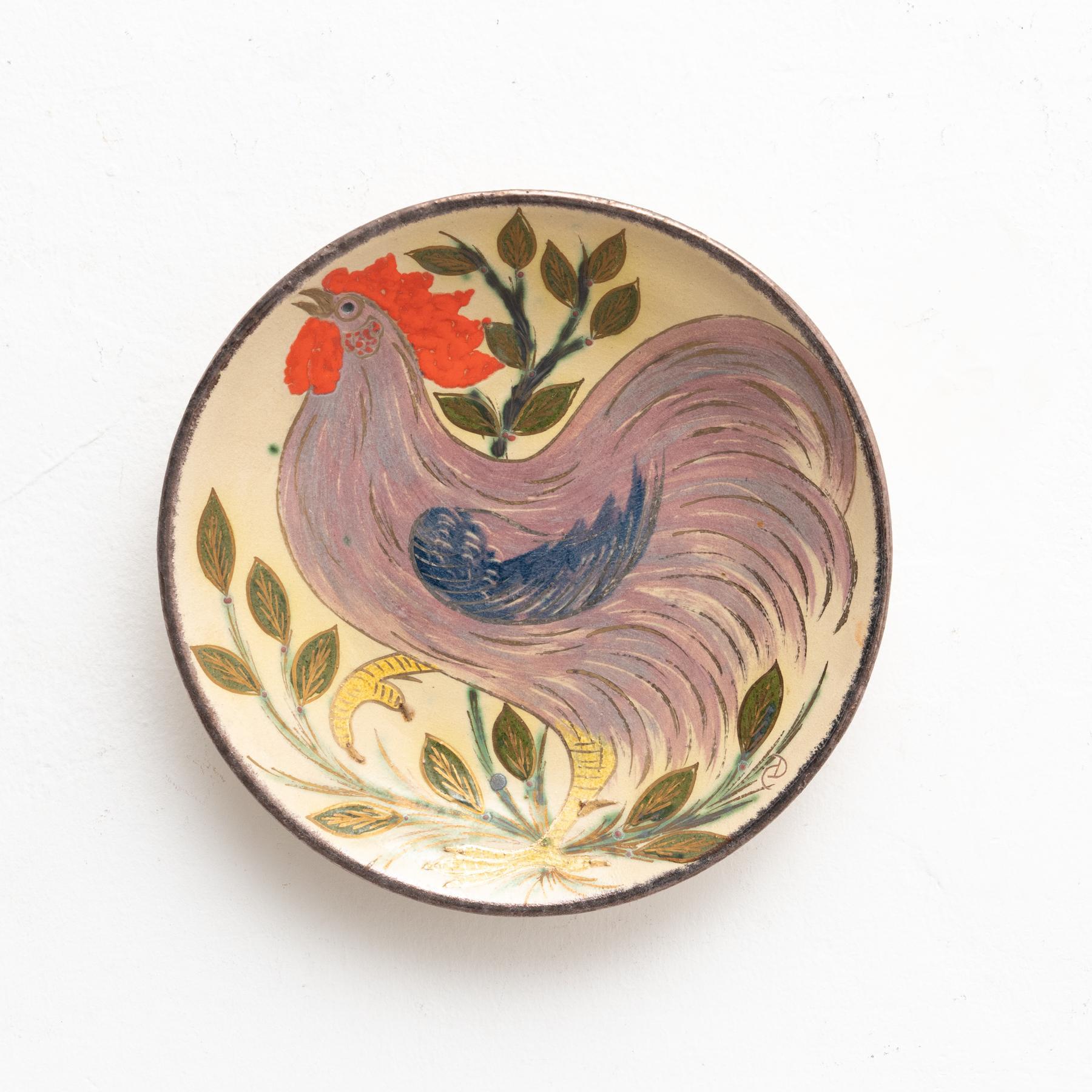 Mid-Century Modern Ceramic Traditional Hand Painted Plate by Catalan Artist Diaz Costa, circa 1960 For Sale