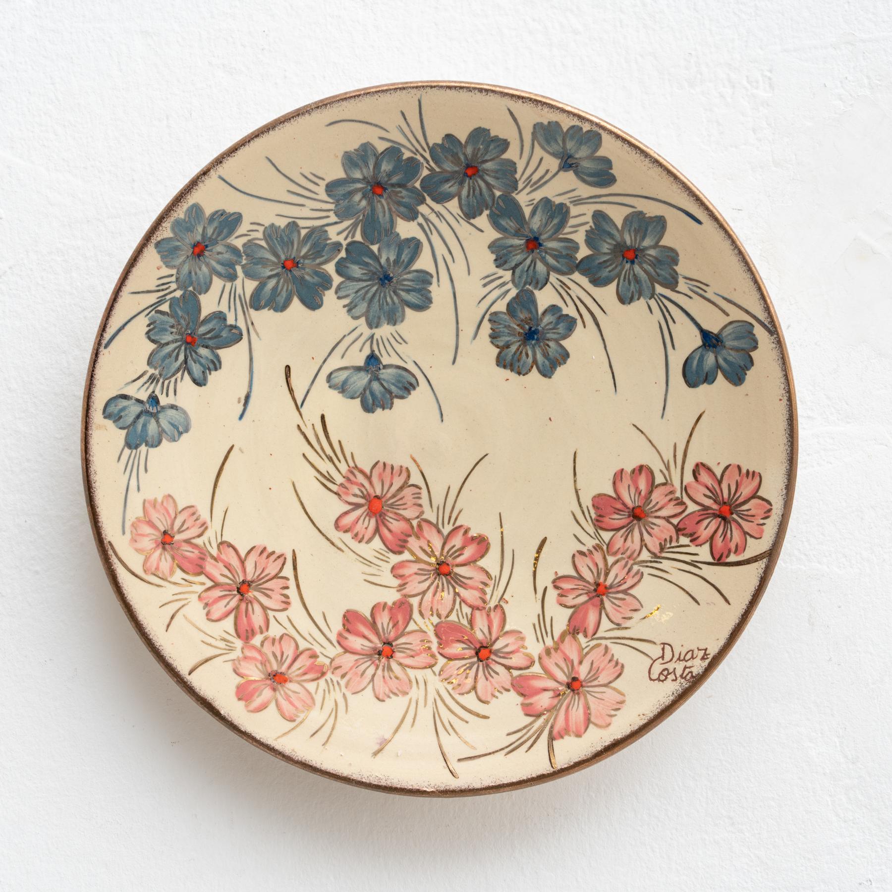 Mid-Century Modern Ceramic Traditional Hand Painted Plate by Catalan Artist Diaz COSTA, circa 1960