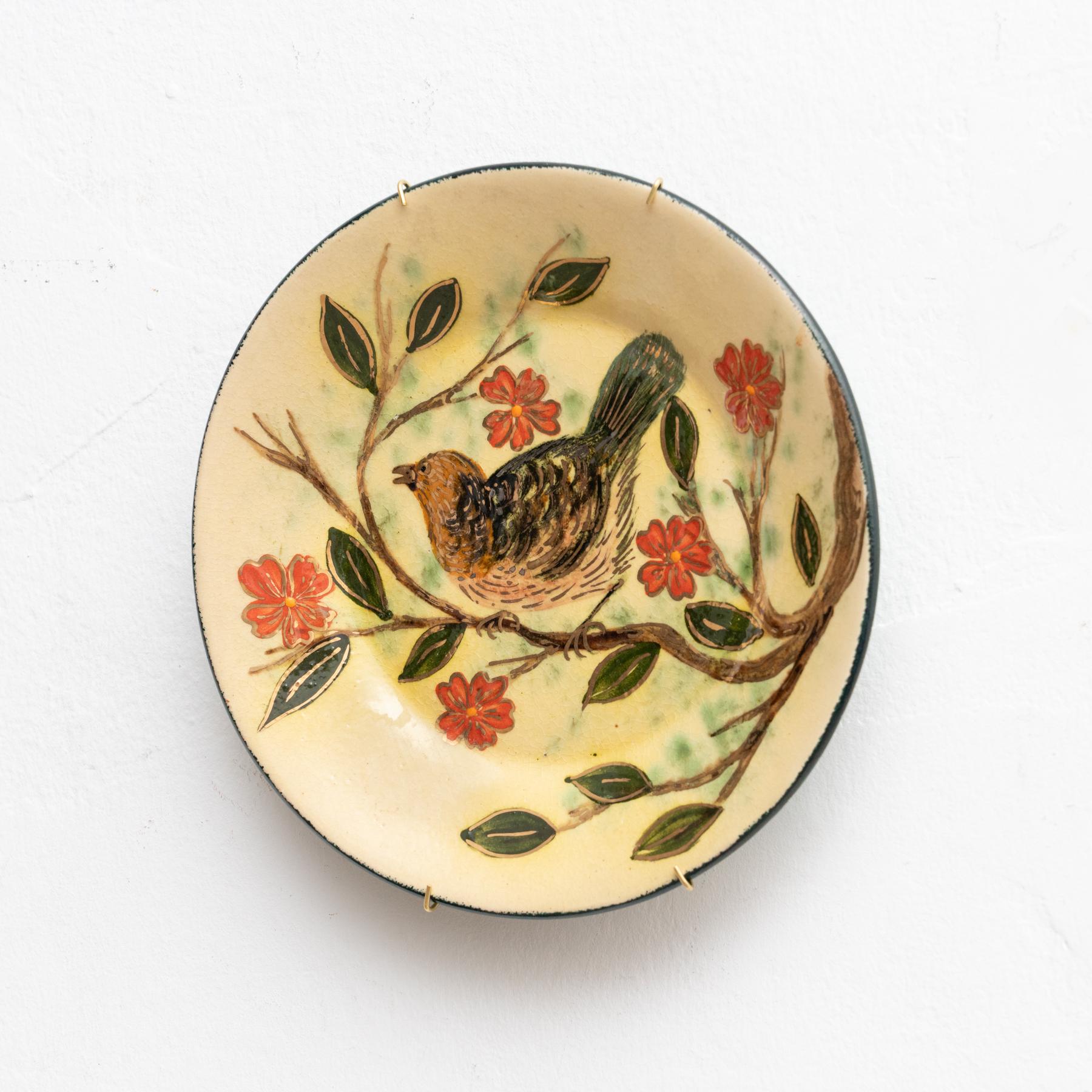 Mid-Century Modern Ceramic Traditional Hand Painted Plate by Catalan Artist Diaz COSTA, circa 1960