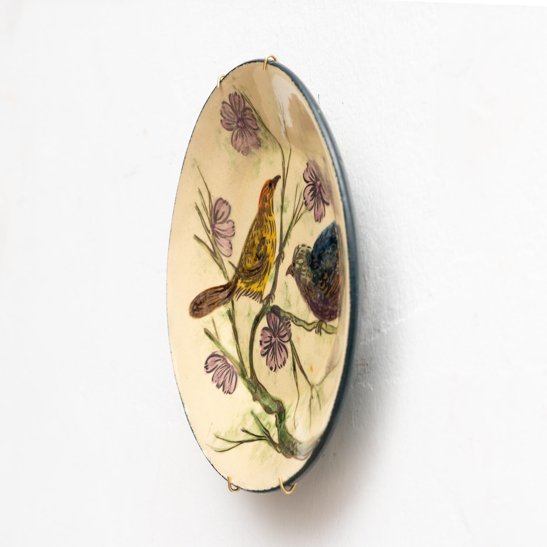 Metà XX secolo Piatto tradizionale in ceramica dipinto a mano dall'artista catalano Diaz COSTA, circa 1960 in vendita