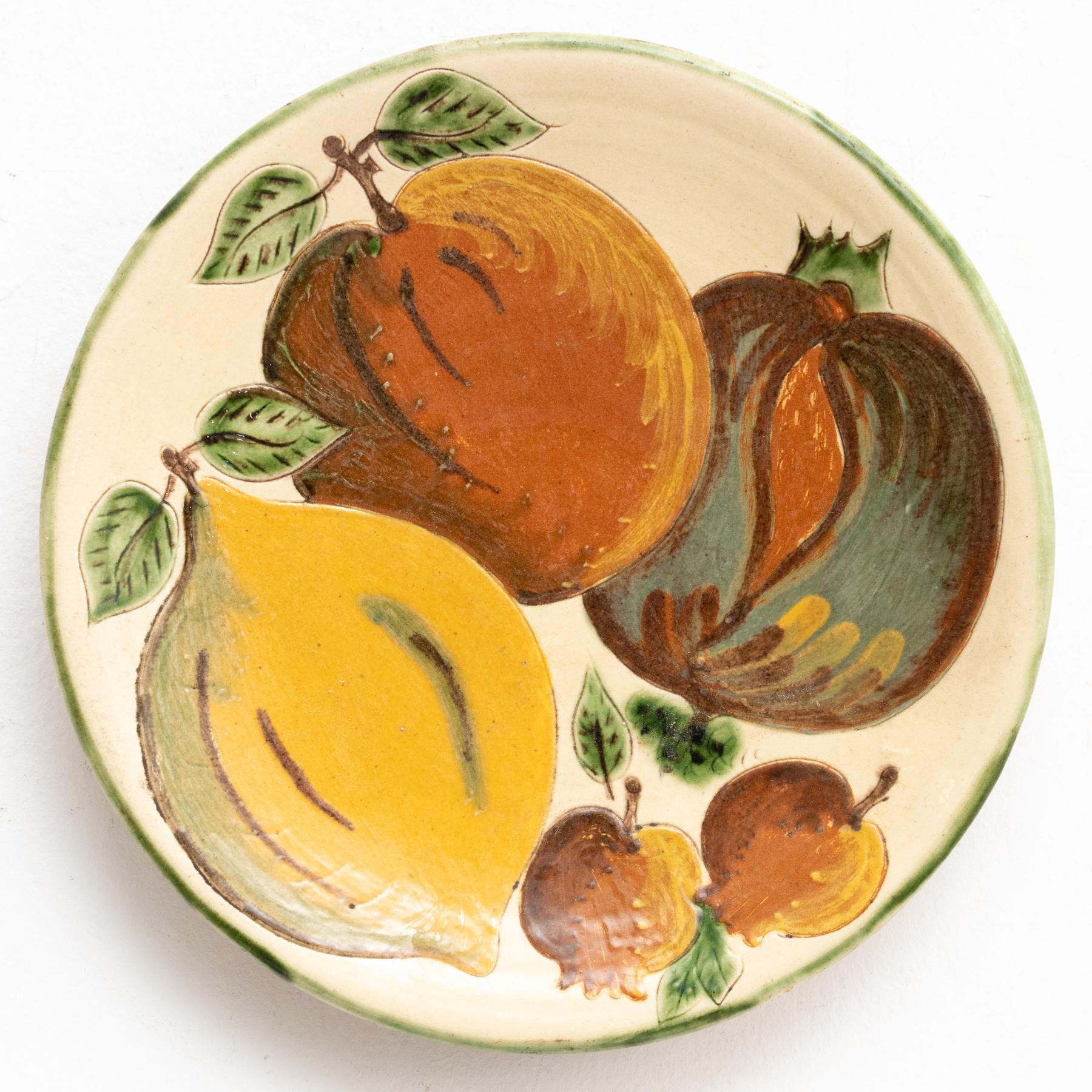 Mid-20th Century Ceramic Traditional Hand Painted Plate by Catalan Artist Puigdemont, circa 1960 For Sale